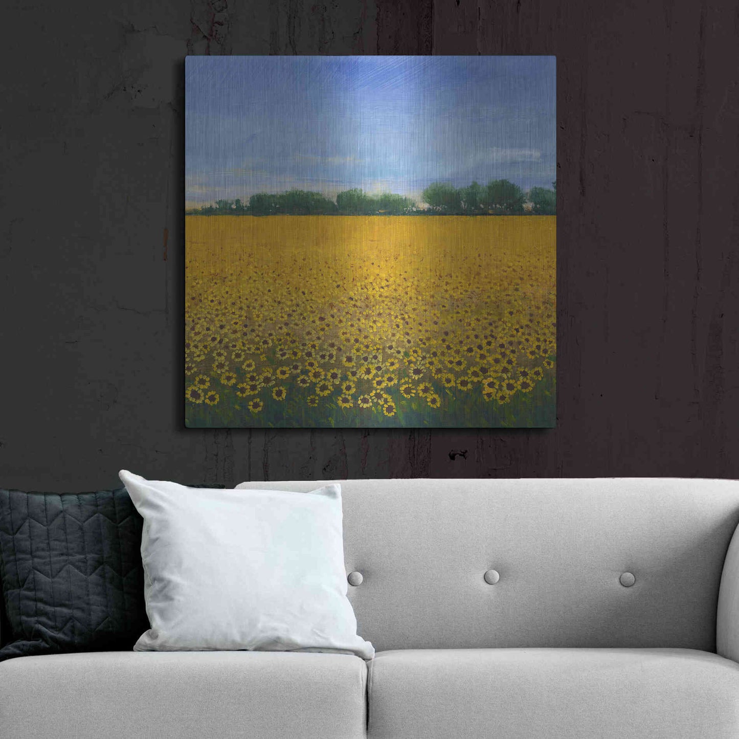 Luxe Metal Art 'Field of Sunflowers II' by Tim O'Toole, Metal Wall Art,36x36