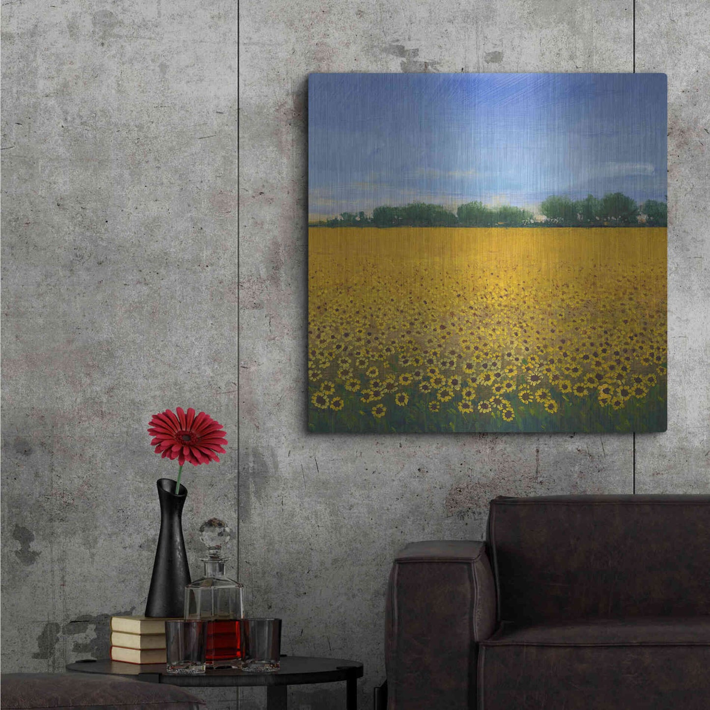 Luxe Metal Art 'Field of Sunflowers II' by Tim O'Toole, Metal Wall Art,36x36