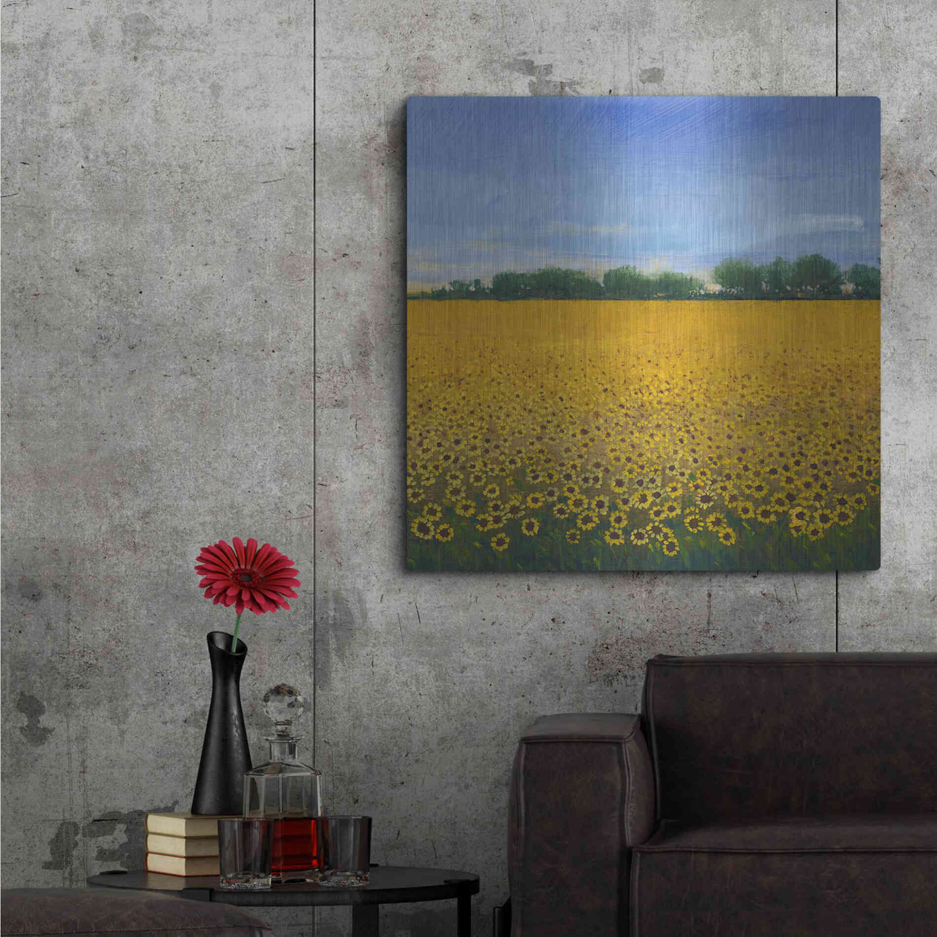 Luxe Metal Art 'Field of Sunflowers II' by Tim O'Toole, Metal Wall Art,36x36
