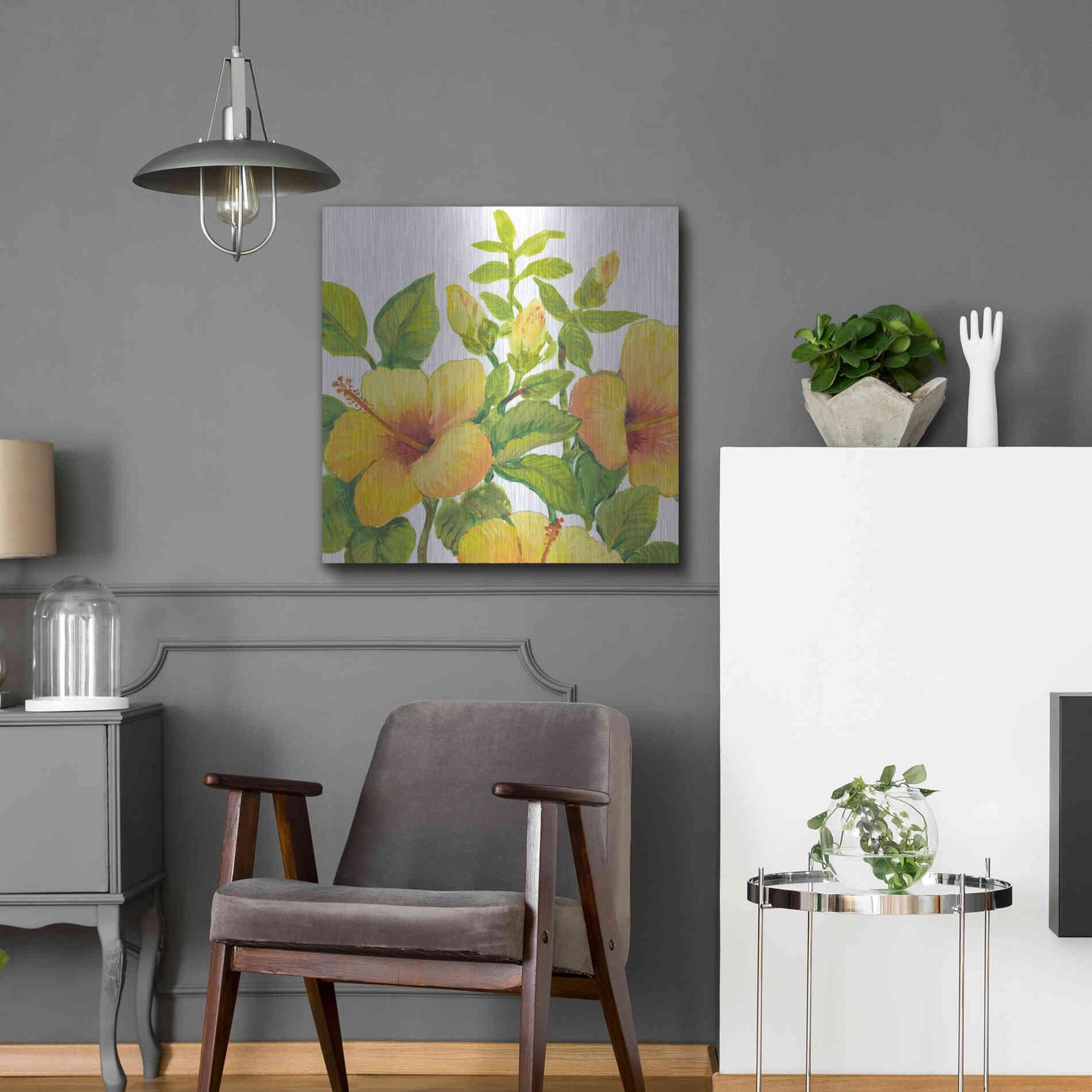 Luxe Metal Art 'Watercolor Hibiscus I' by Tim O'Toole, Metal Wall Art,24x24