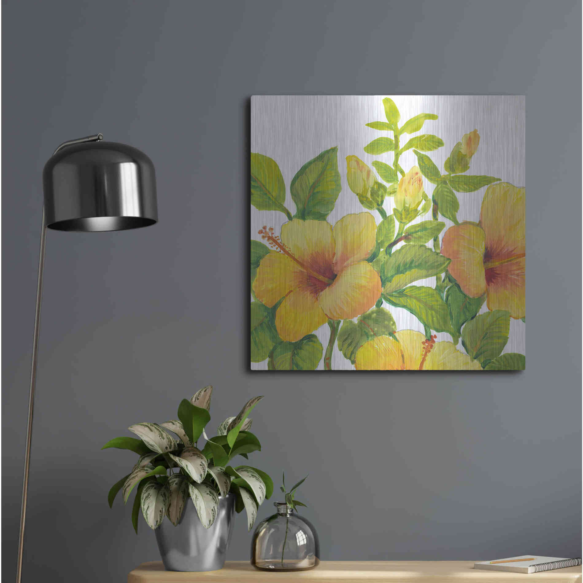 Luxe Metal Art 'Watercolor Hibiscus I' by Tim O'Toole, Metal Wall Art,24x24