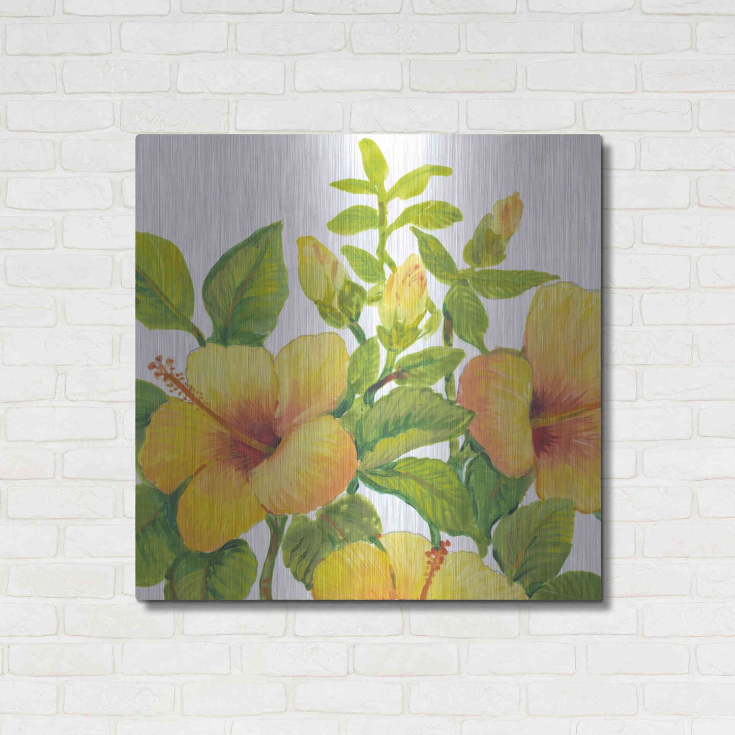 Luxe Metal Art 'Watercolor Hibiscus I' by Tim O'Toole, Metal Wall Art,36x36
