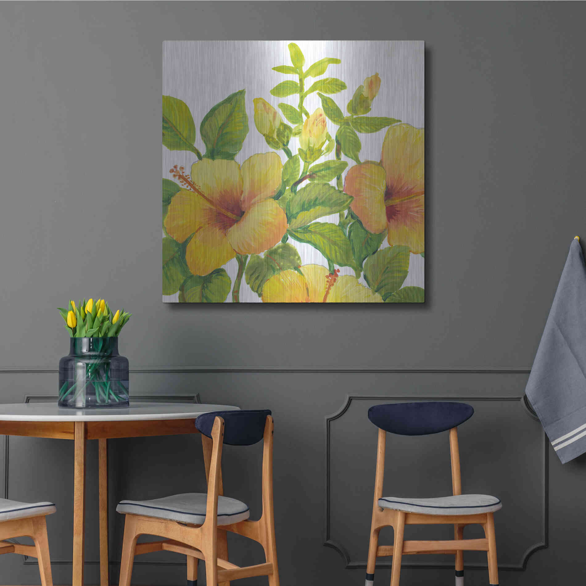 Luxe Metal Art 'Watercolor Hibiscus I' by Tim O'Toole, Metal Wall Art,36x36