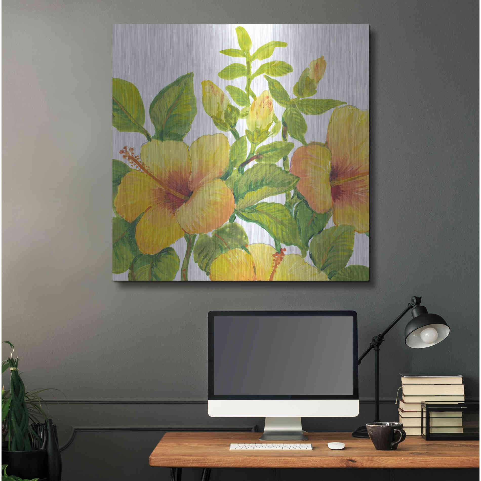 Luxe Metal Art 'Watercolor Hibiscus I' by Tim O'Toole, Metal Wall Art,36x36