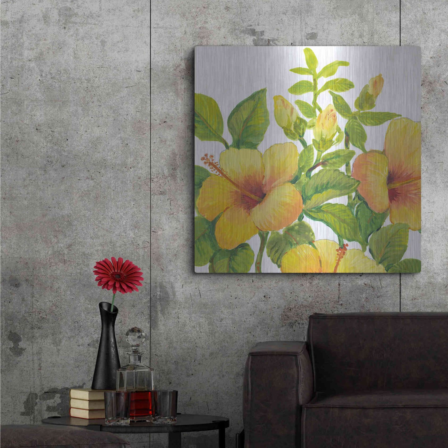 Luxe Metal Art 'Watercolor Hibiscus I' by Tim O'Toole, Metal Wall Art,36x36