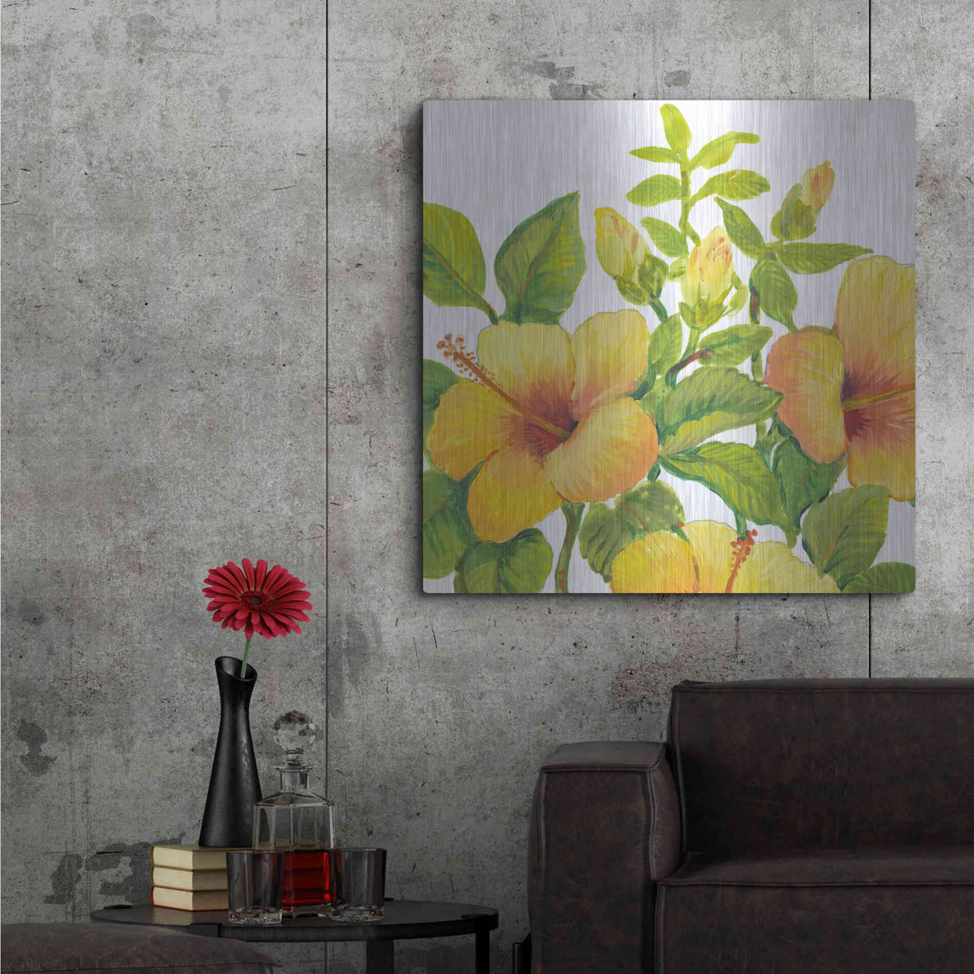 Luxe Metal Art 'Watercolor Hibiscus I' by Tim O'Toole, Metal Wall Art,36x36
