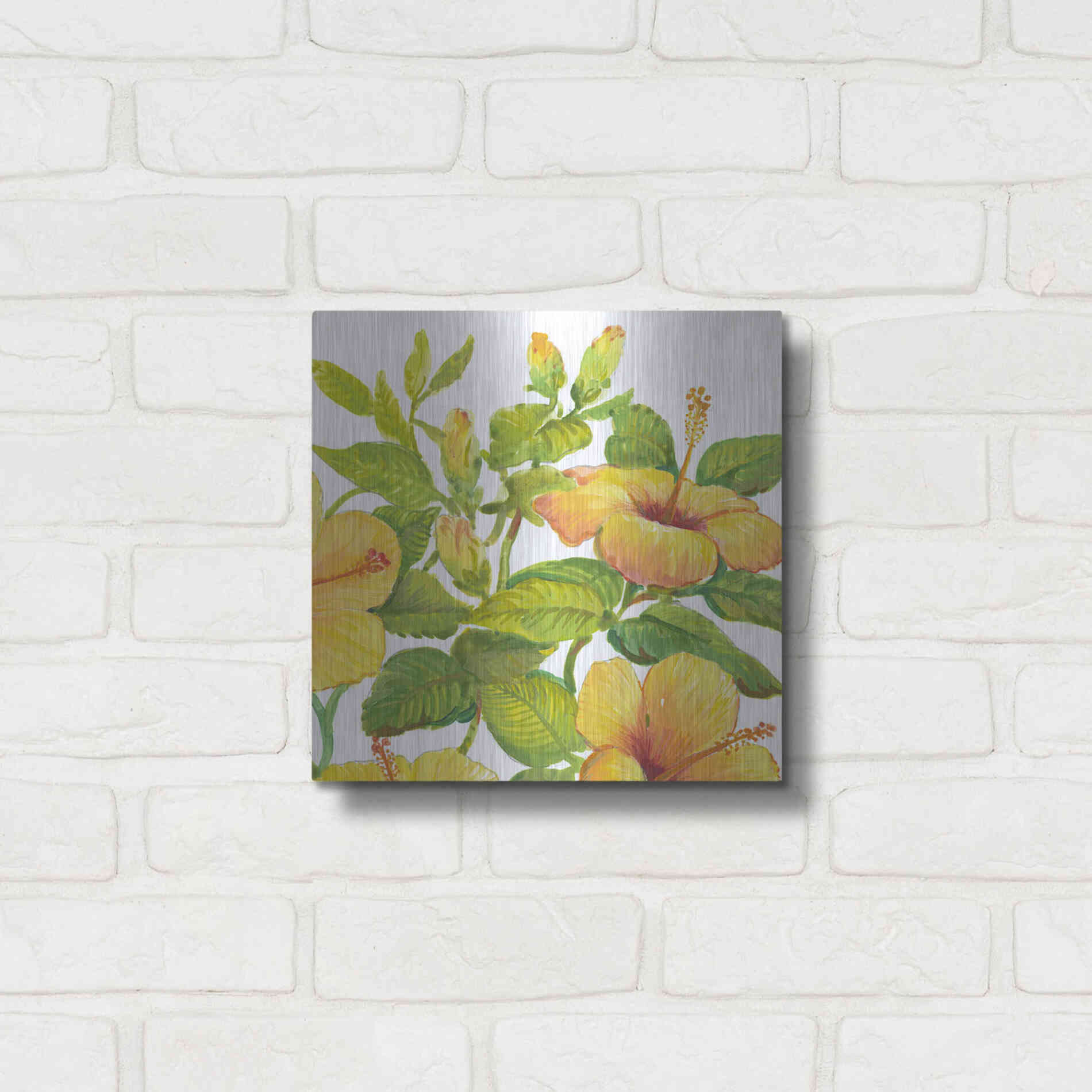 Luxe Metal Art 'Watercolor Hibiscus II' by Tim O'Toole, Metal Wall Art,12x12