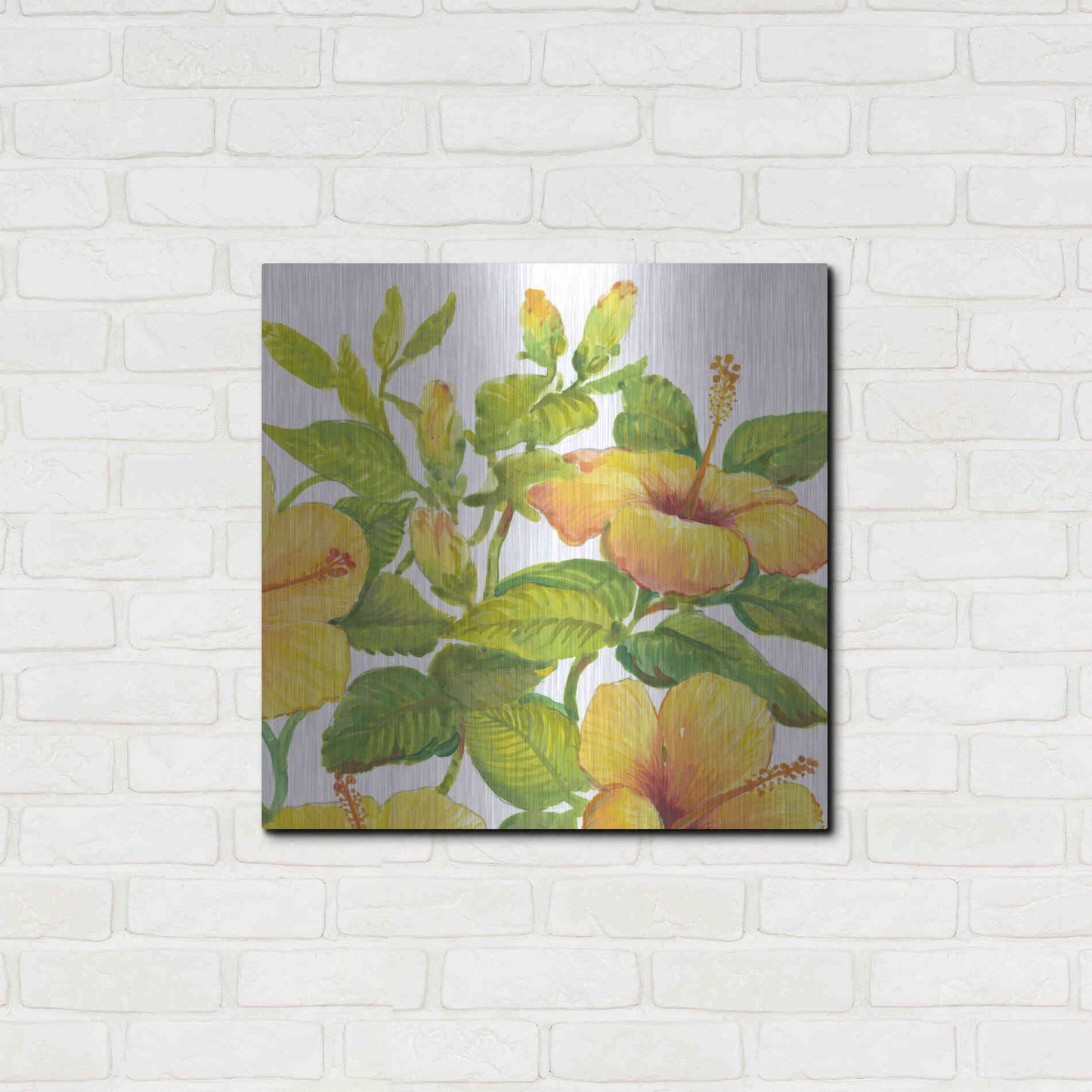 Luxe Metal Art 'Watercolor Hibiscus II' by Tim O'Toole, Metal Wall Art,24x24