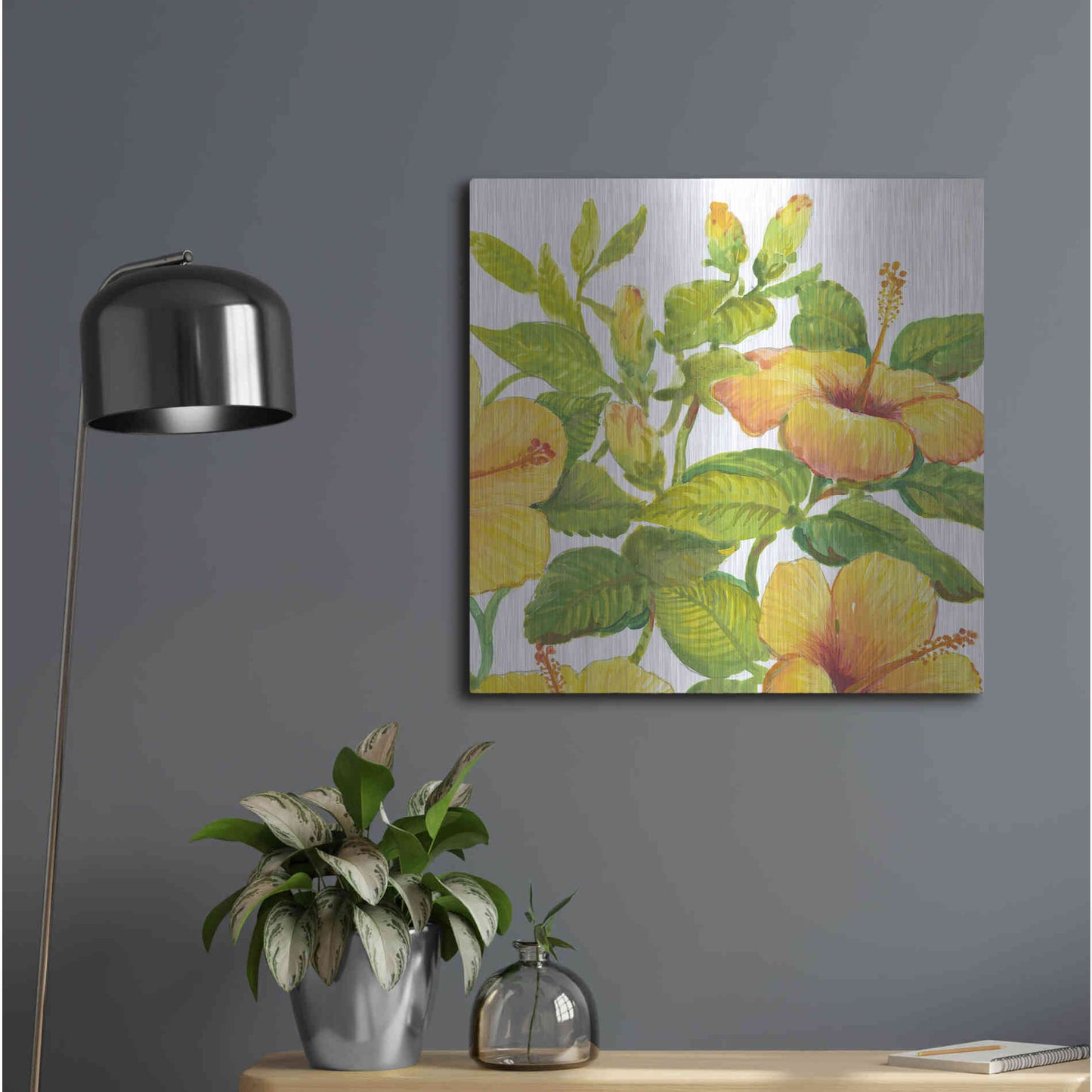 Luxe Metal Art 'Watercolor Hibiscus II' by Tim O'Toole, Metal Wall Art,24x24