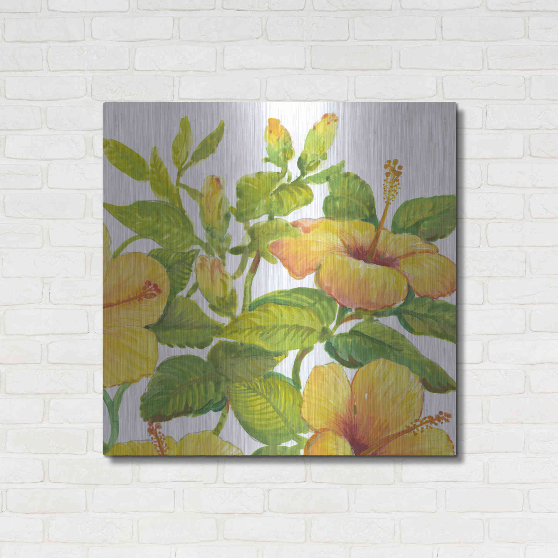 Luxe Metal Art 'Watercolor Hibiscus II' by Tim O'Toole, Metal Wall Art,36x36