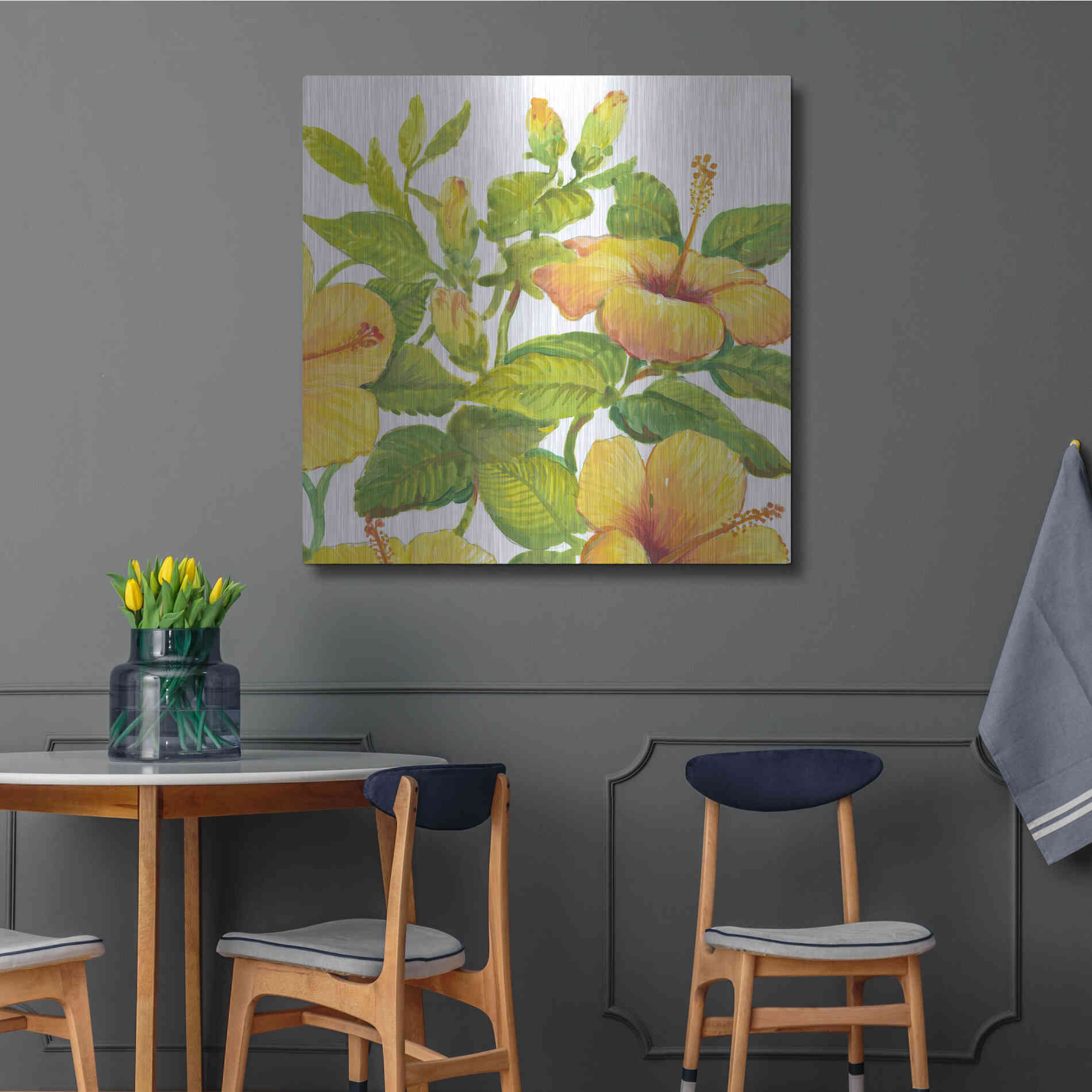 Luxe Metal Art 'Watercolor Hibiscus II' by Tim O'Toole, Metal Wall Art,36x36