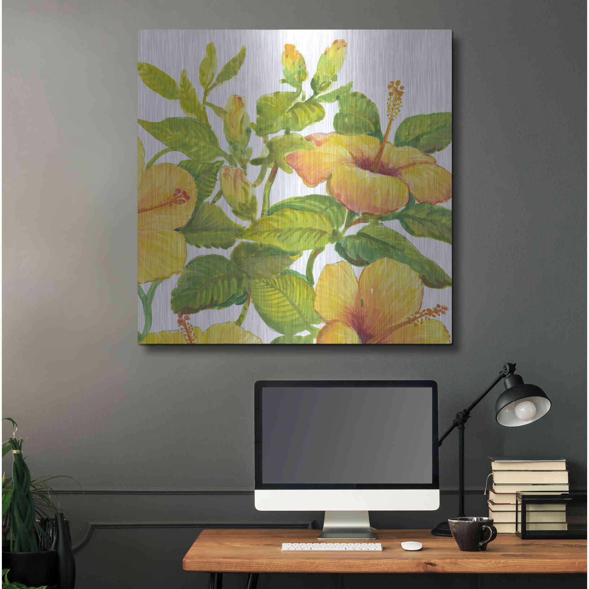 Luxe Metal Art 'Watercolor Hibiscus II' by Tim O'Toole, Metal Wall Art,36x36