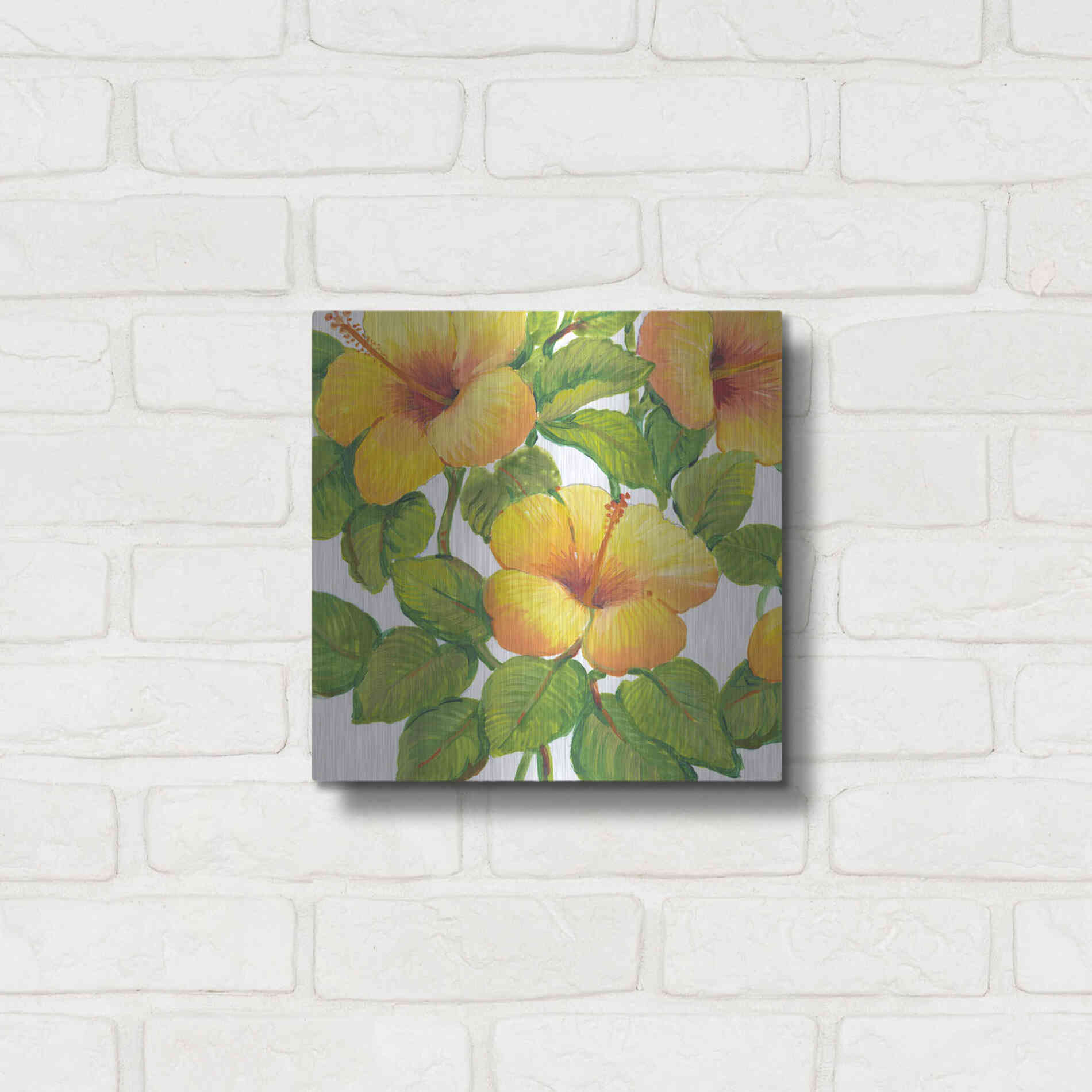 Luxe Metal Art 'Watercolor Hibiscus III' by Tim O'Toole, Metal Wall Art,12x12