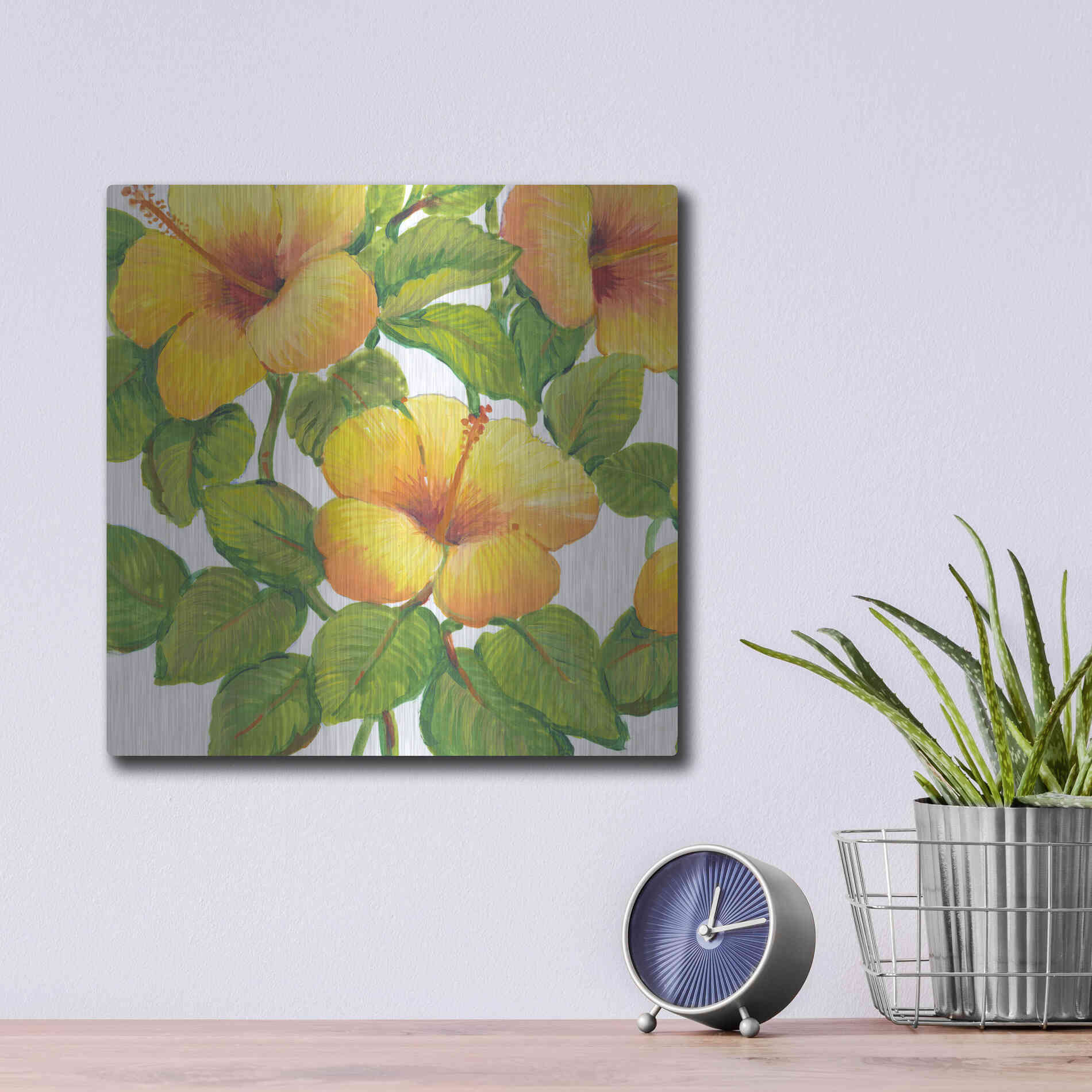 Luxe Metal Art 'Watercolor Hibiscus III' by Tim O'Toole, Metal Wall Art,12x12