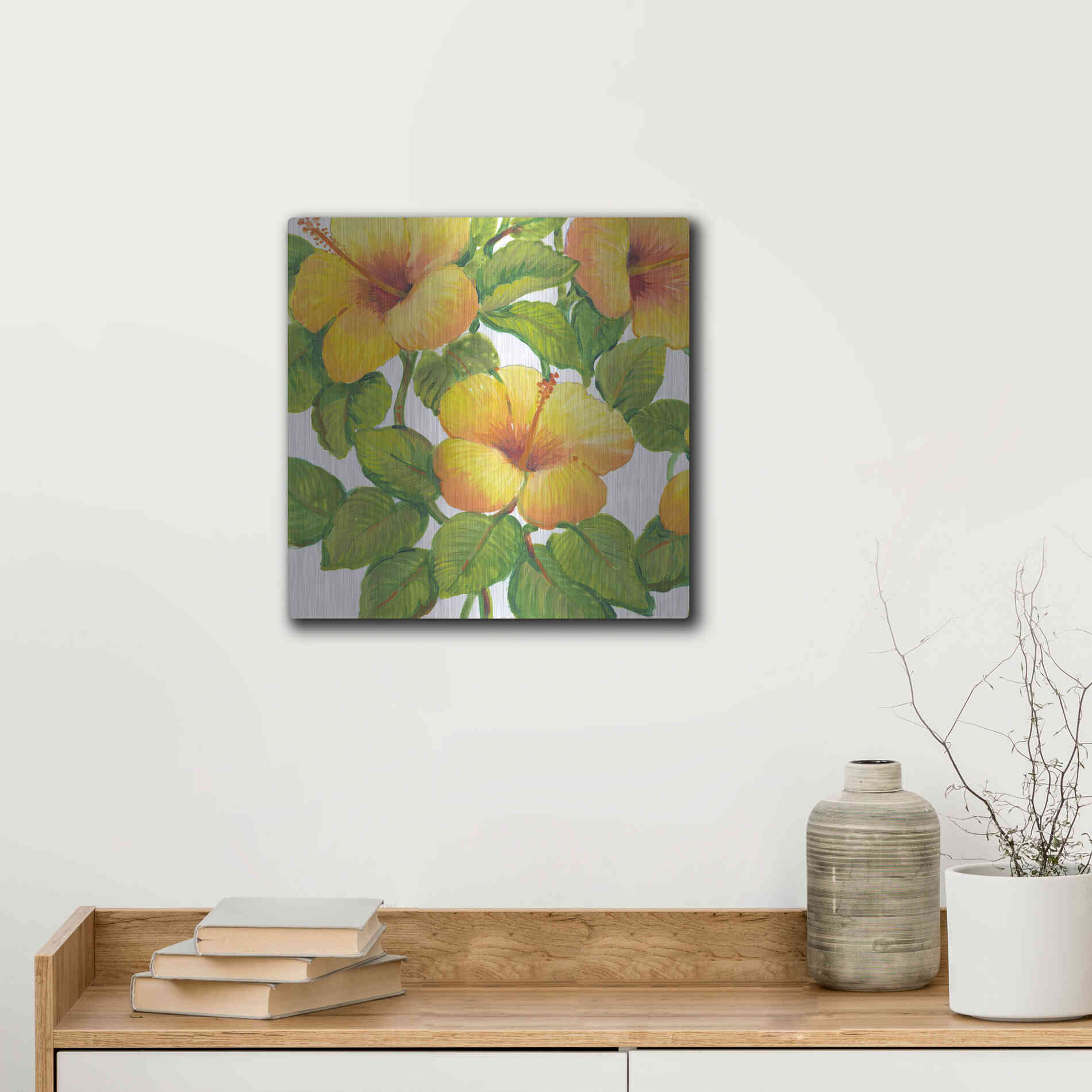 Luxe Metal Art 'Watercolor Hibiscus III' by Tim O'Toole, Metal Wall Art,12x12