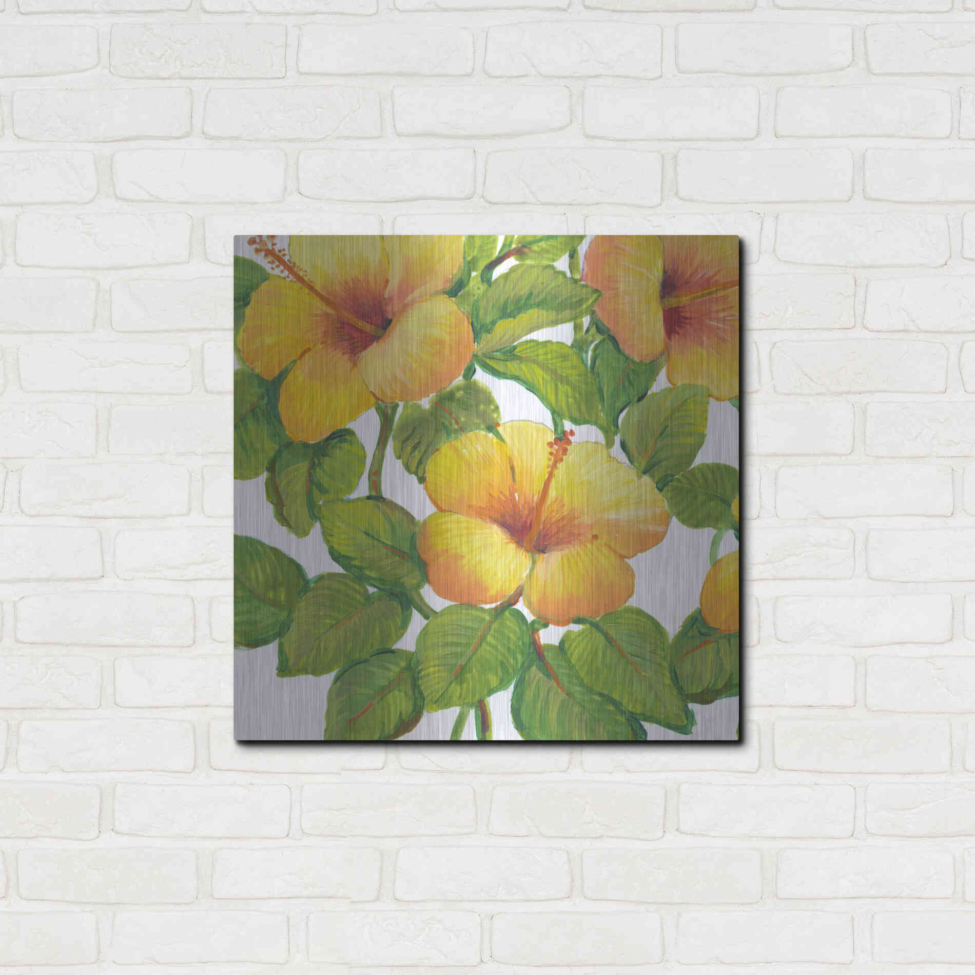 Luxe Metal Art 'Watercolor Hibiscus III' by Tim O'Toole, Metal Wall Art,24x24
