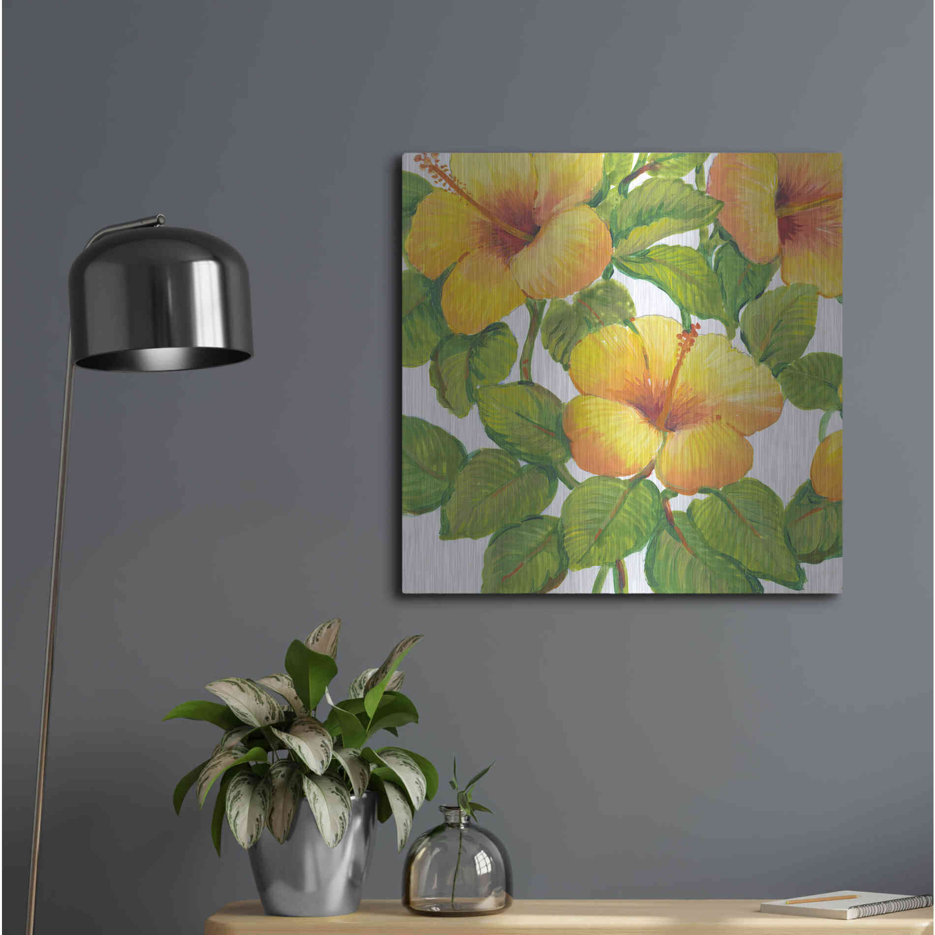 Luxe Metal Art 'Watercolor Hibiscus III' by Tim O'Toole, Metal Wall Art,24x24