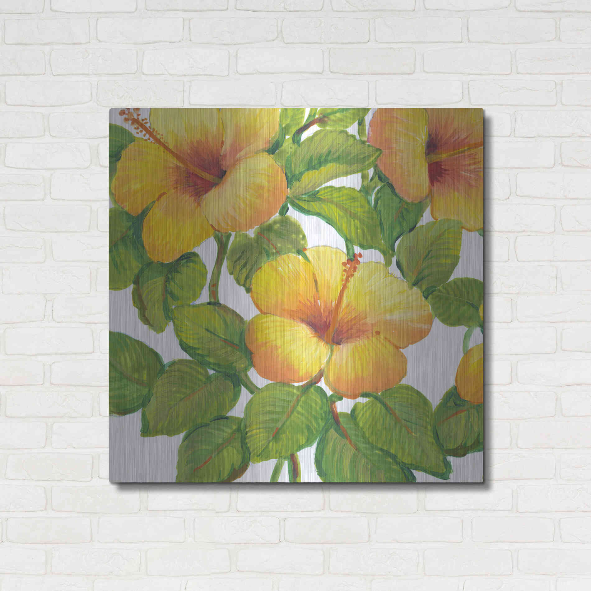 Luxe Metal Art 'Watercolor Hibiscus III' by Tim O'Toole, Metal Wall Art,36x36