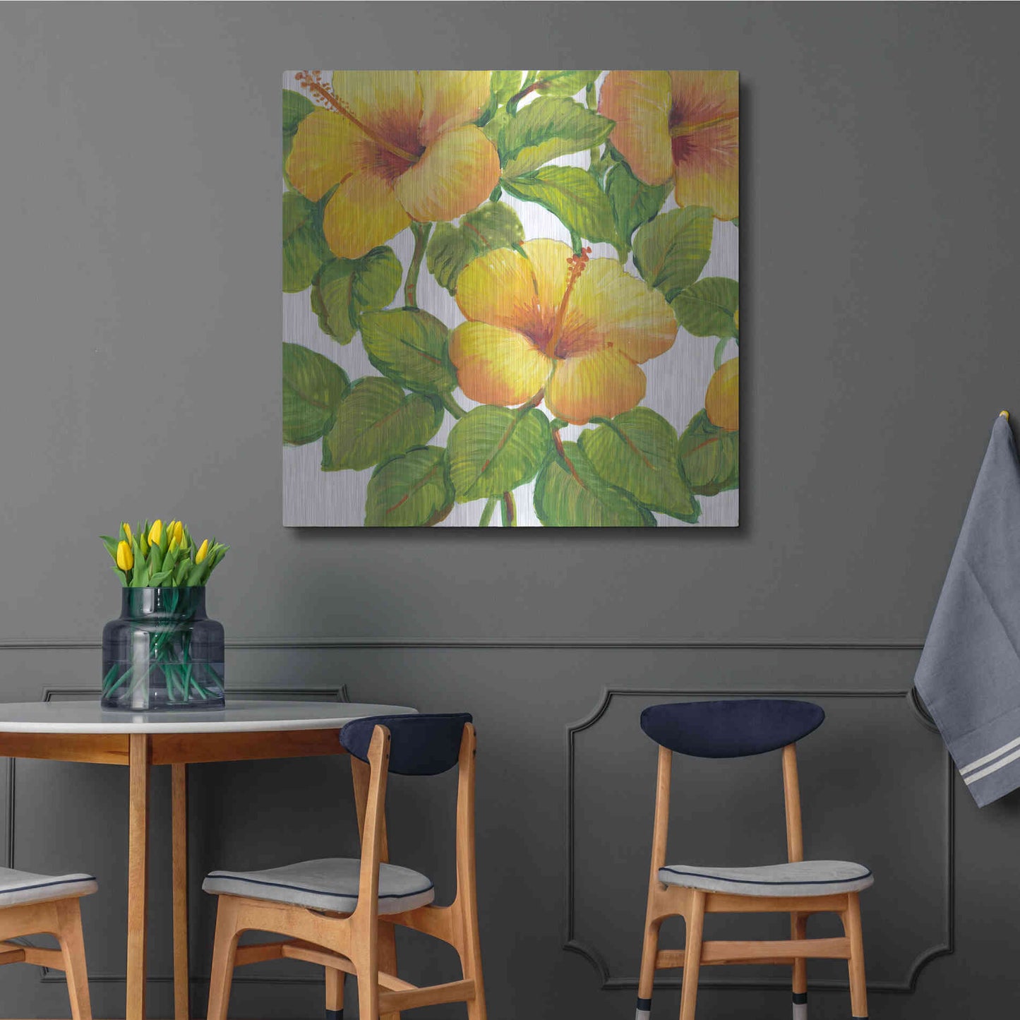 Luxe Metal Art 'Watercolor Hibiscus III' by Tim O'Toole, Metal Wall Art,36x36