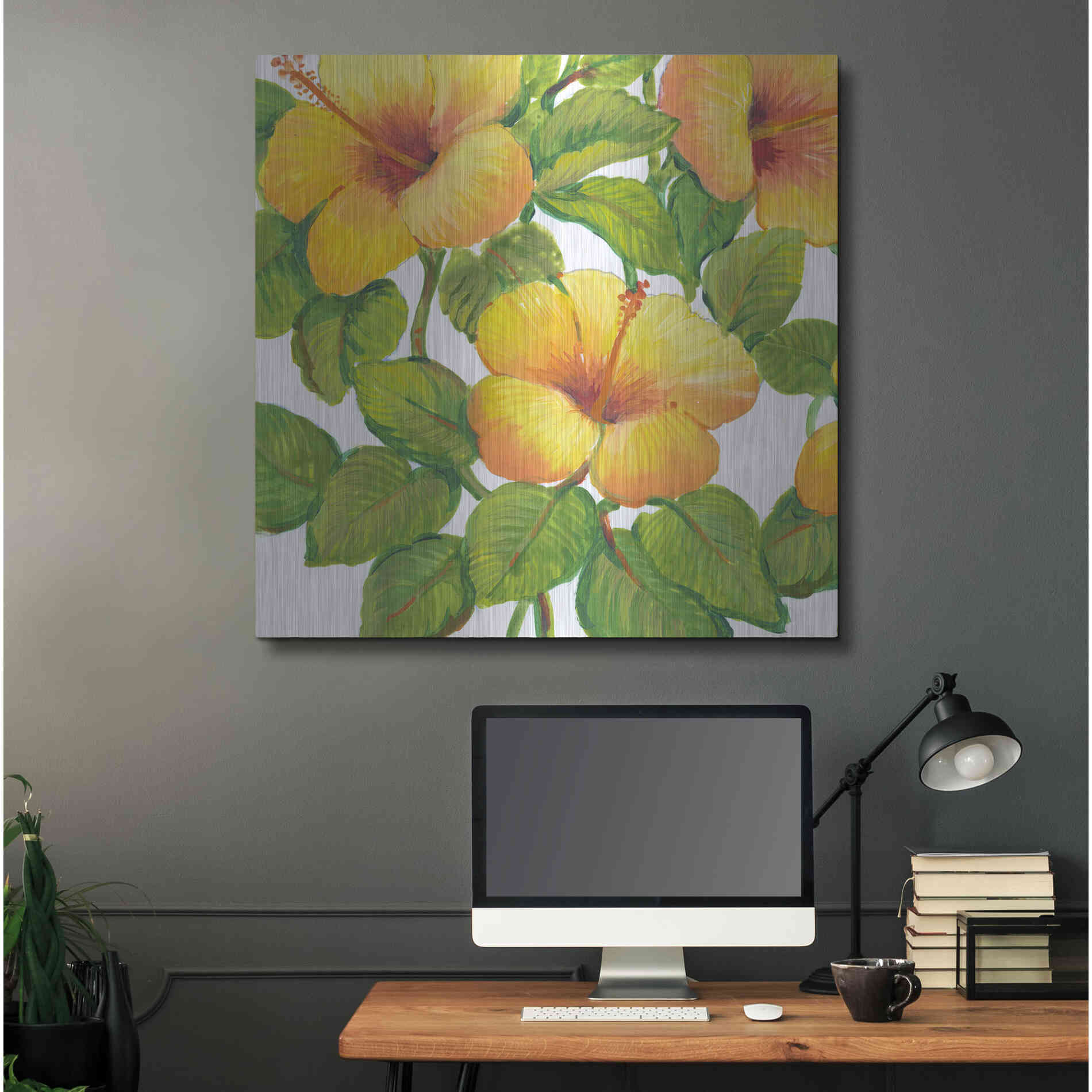 Luxe Metal Art 'Watercolor Hibiscus III' by Tim O'Toole, Metal Wall Art,36x36