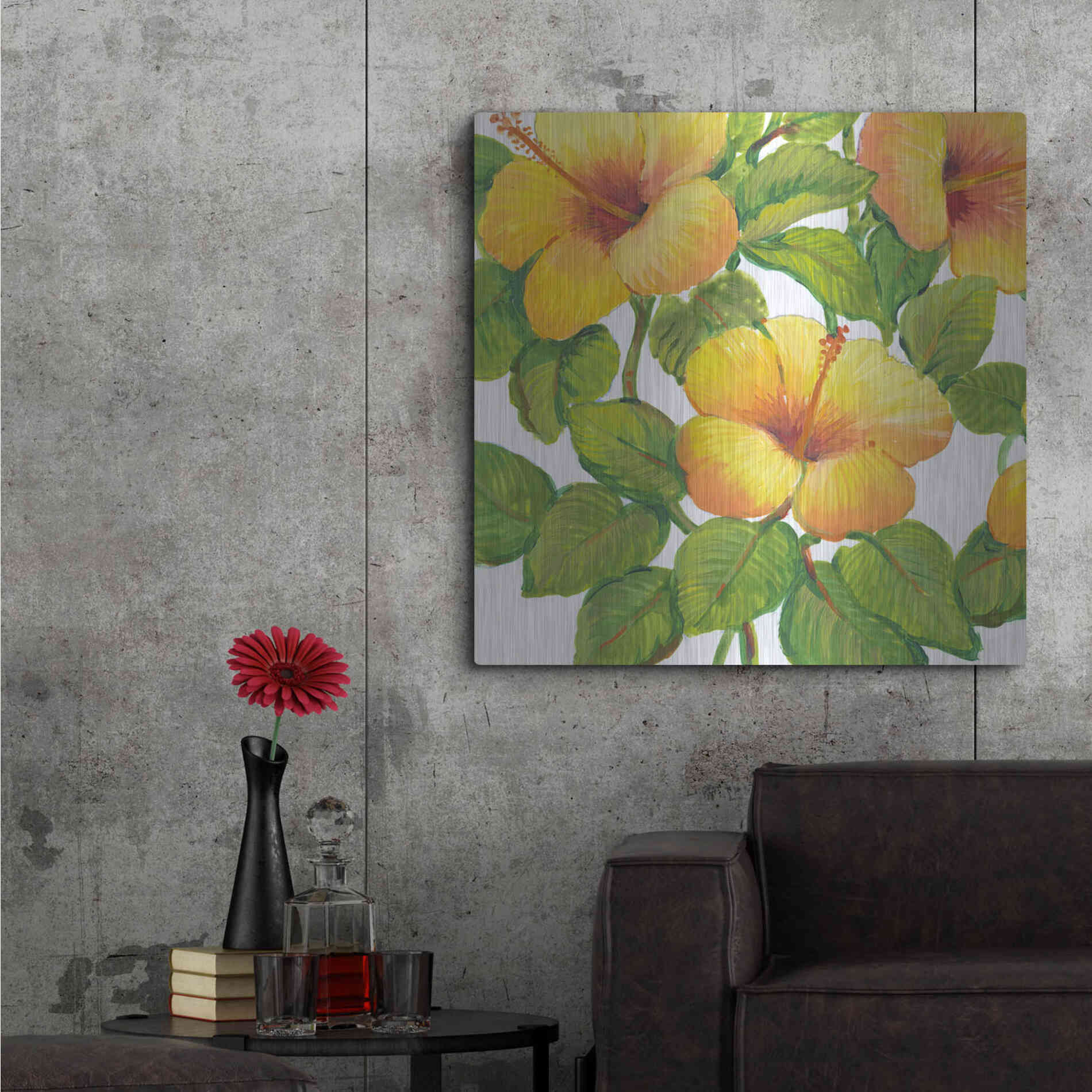 Luxe Metal Art 'Watercolor Hibiscus III' by Tim O'Toole, Metal Wall Art,36x36