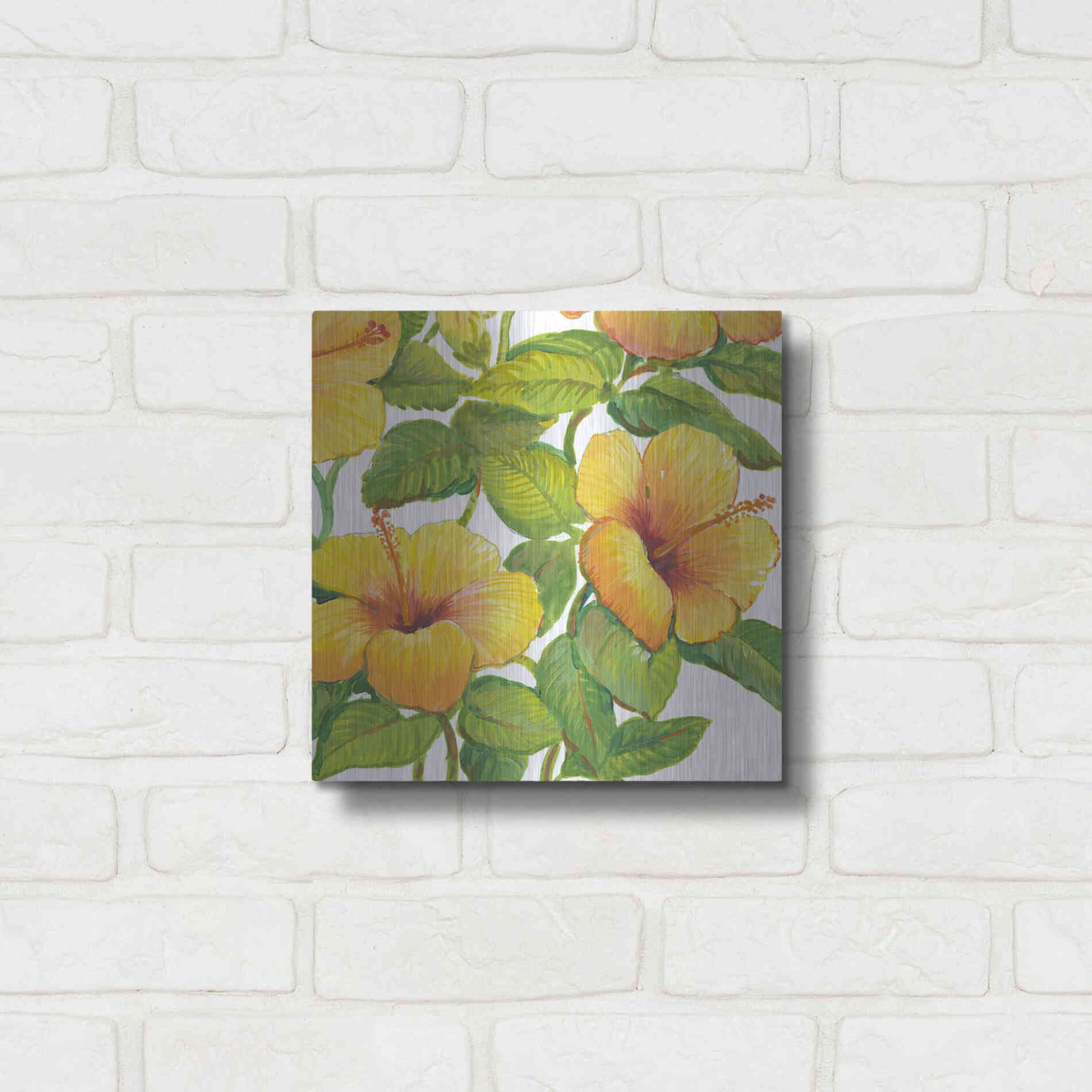 Luxe Metal Art 'Watercolor Hibiscus IV' by Tim O'Toole, Metal Wall Art,12x12