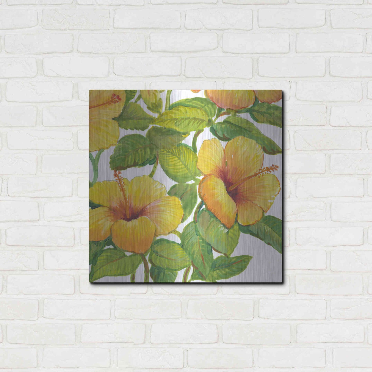 Luxe Metal Art 'Watercolor Hibiscus IV' by Tim O'Toole, Metal Wall Art,24x24
