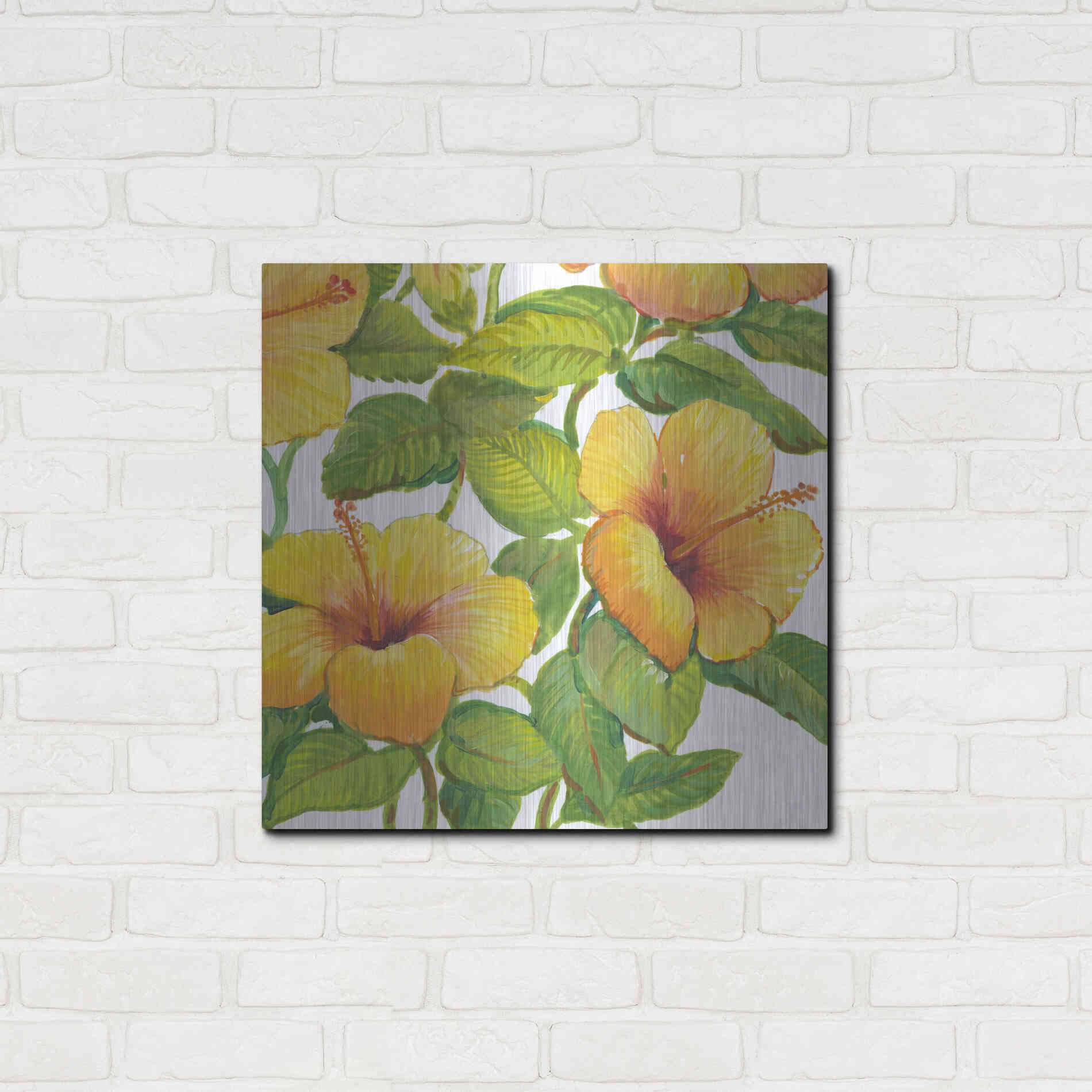 Luxe Metal Art 'Watercolor Hibiscus IV' by Tim O'Toole, Metal Wall Art,24x24