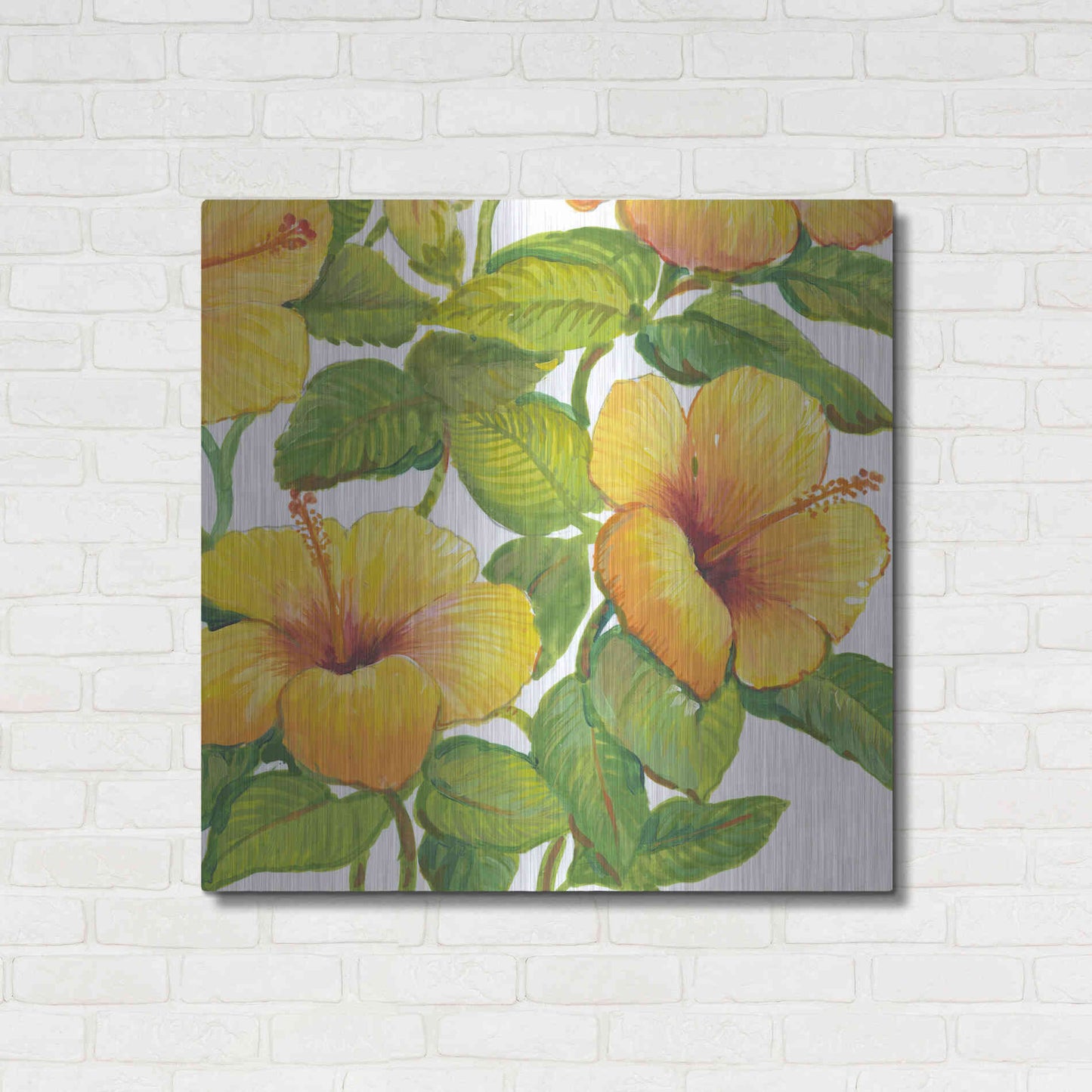 Luxe Metal Art 'Watercolor Hibiscus IV' by Tim O'Toole, Metal Wall Art,36x36