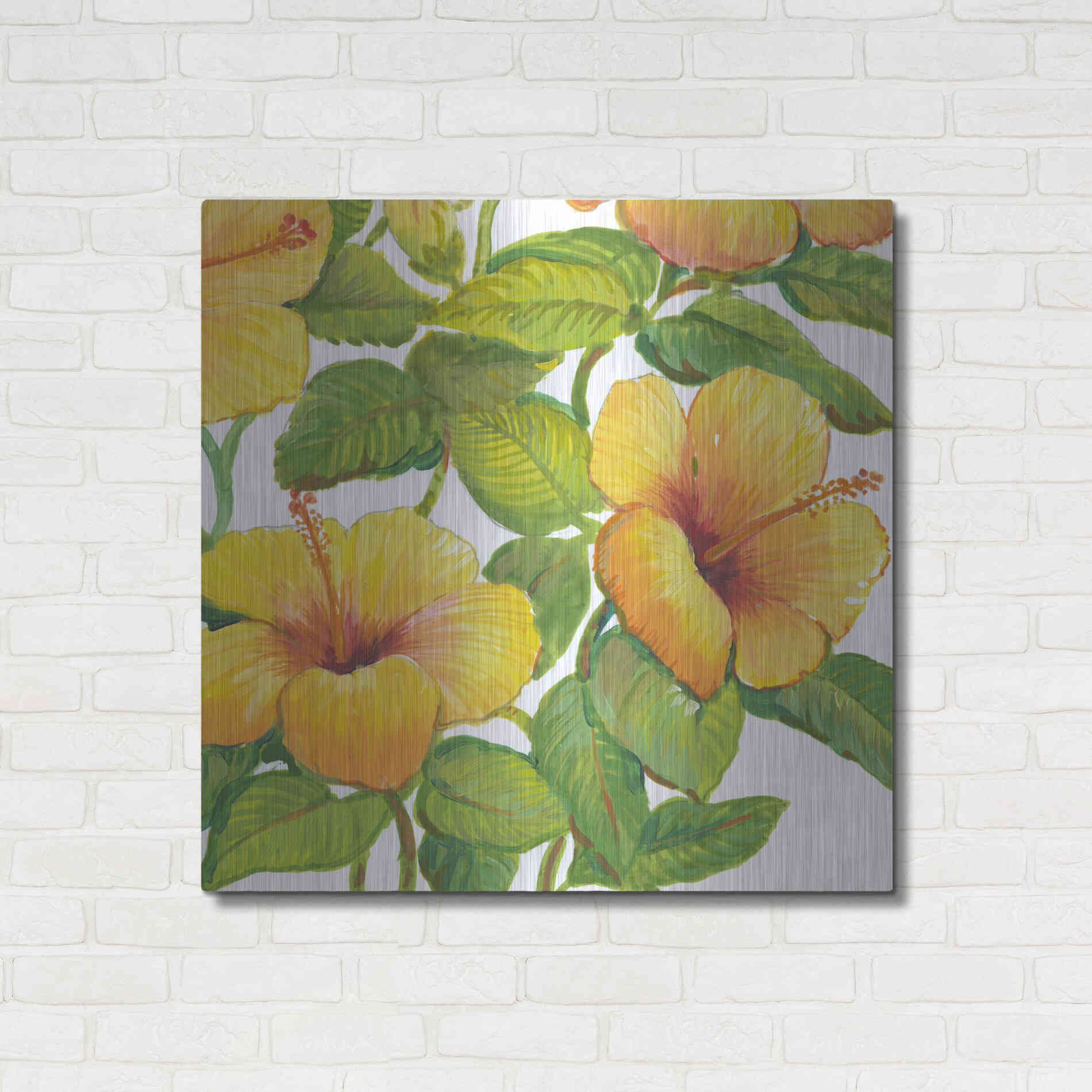 Luxe Metal Art 'Watercolor Hibiscus IV' by Tim O'Toole, Metal Wall Art,36x36