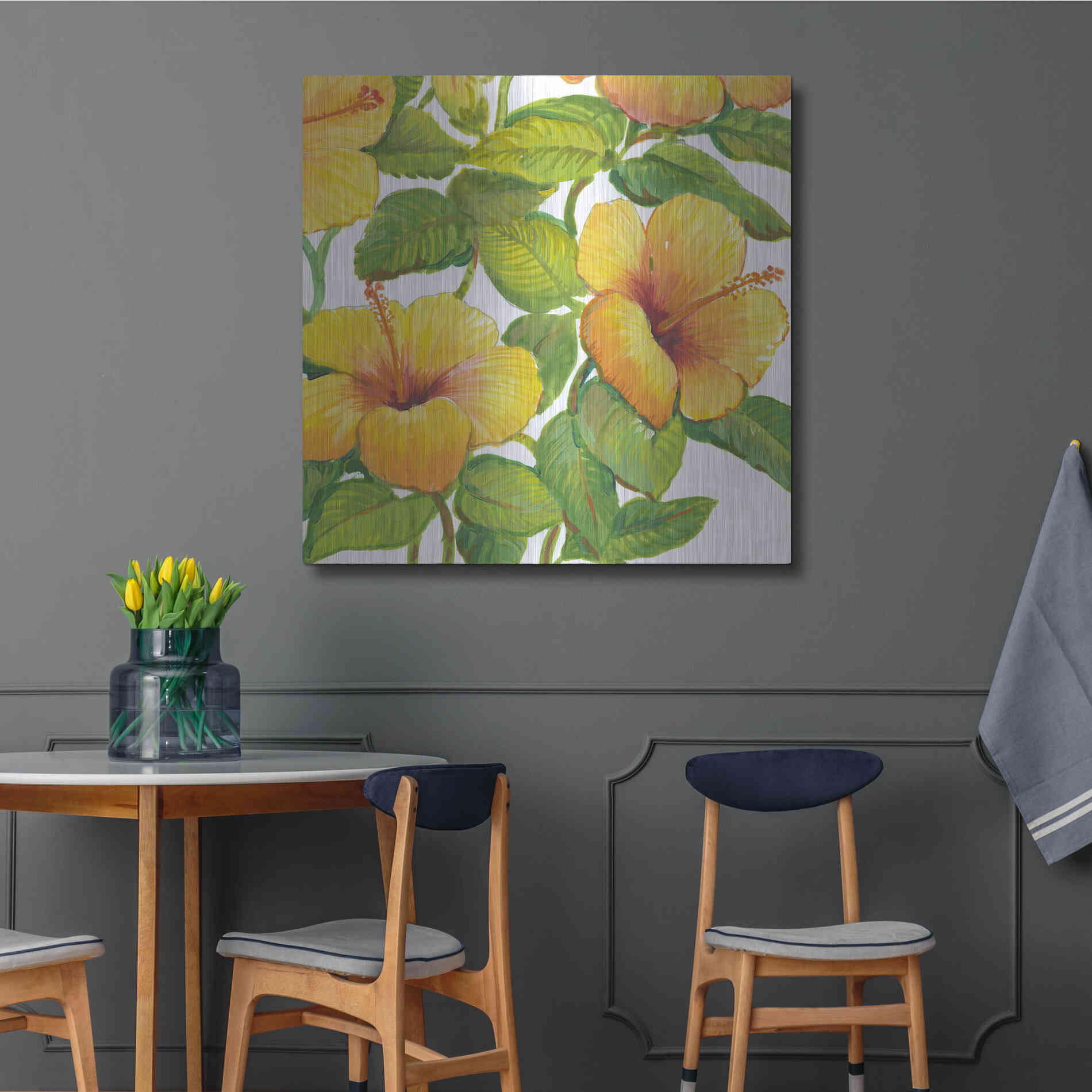 Luxe Metal Art 'Watercolor Hibiscus IV' by Tim O'Toole, Metal Wall Art,36x36