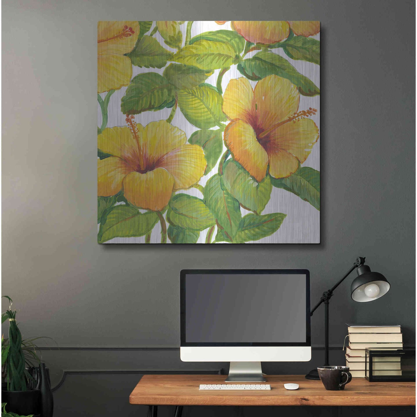 Luxe Metal Art 'Watercolor Hibiscus IV' by Tim O'Toole, Metal Wall Art,36x36