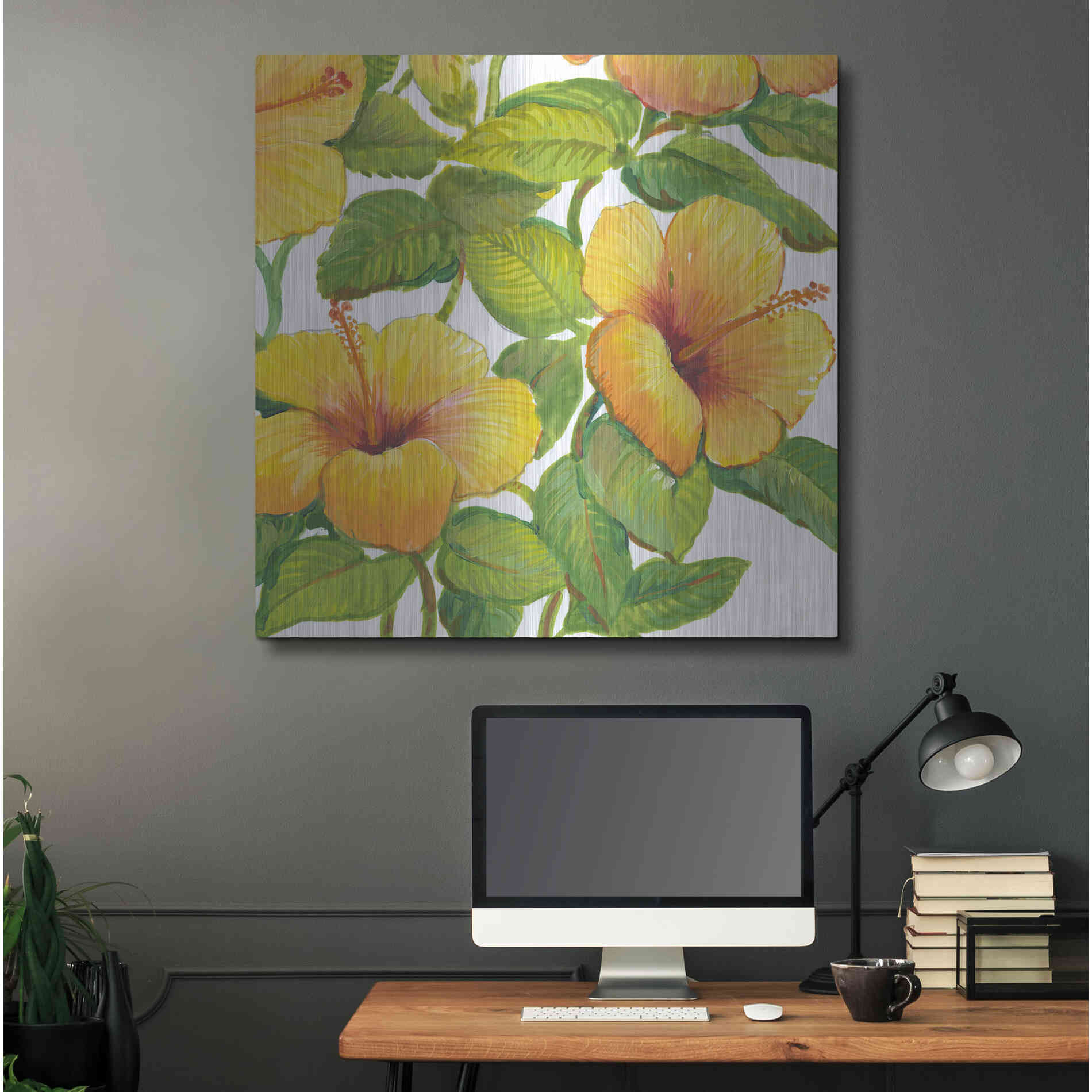 Luxe Metal Art 'Watercolor Hibiscus IV' by Tim O'Toole, Metal Wall Art,36x36