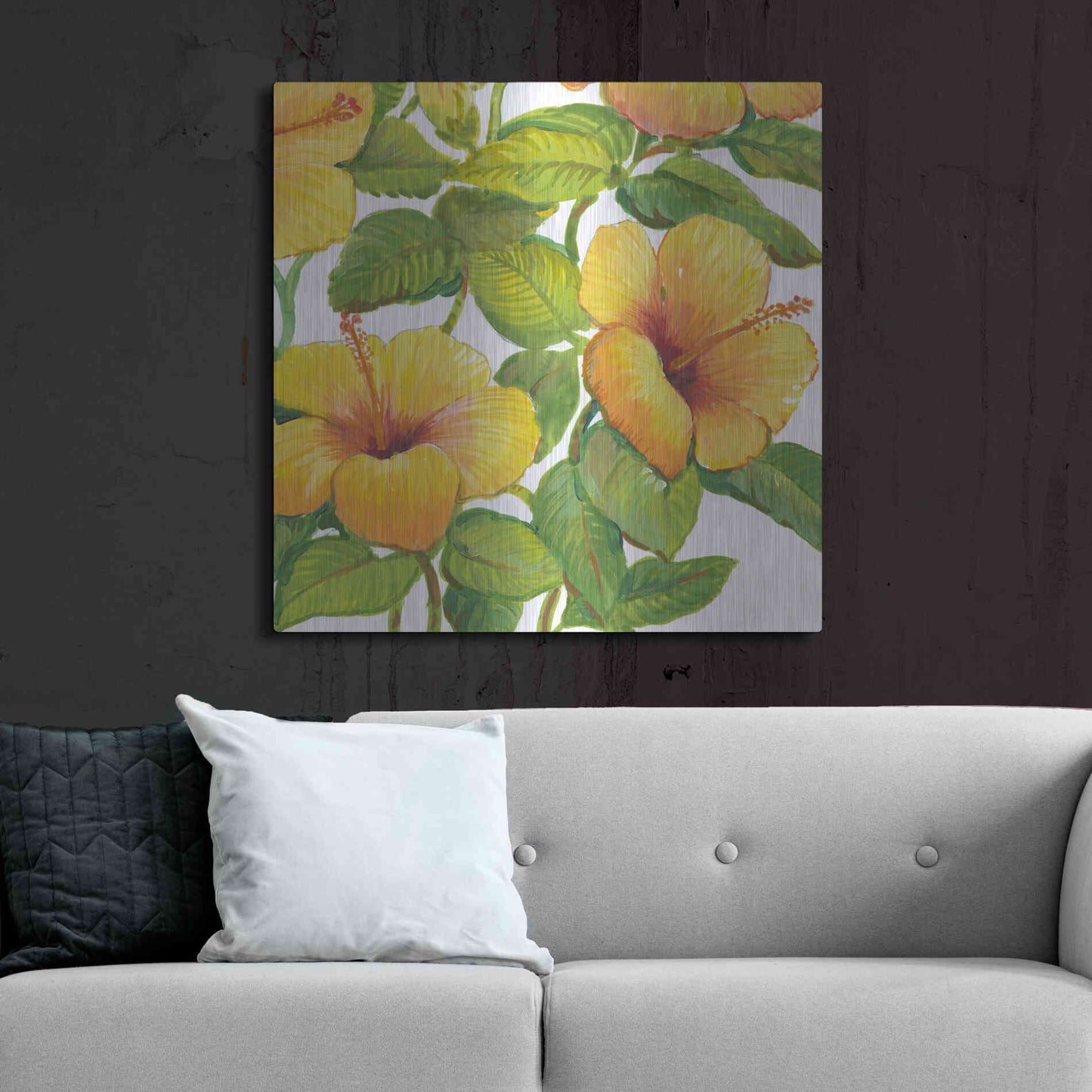 Luxe Metal Art 'Watercolor Hibiscus IV' by Tim O'Toole, Metal Wall Art,36x36