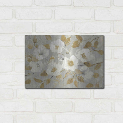 Luxe Metal Art 'Fading Spring Gray and Gold' by Albena Hristova, Metal Wall Art,16x12