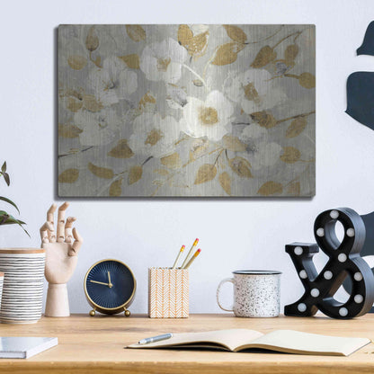 Luxe Metal Art 'Fading Spring Gray and Gold' by Albena Hristova, Metal Wall Art,16x12
