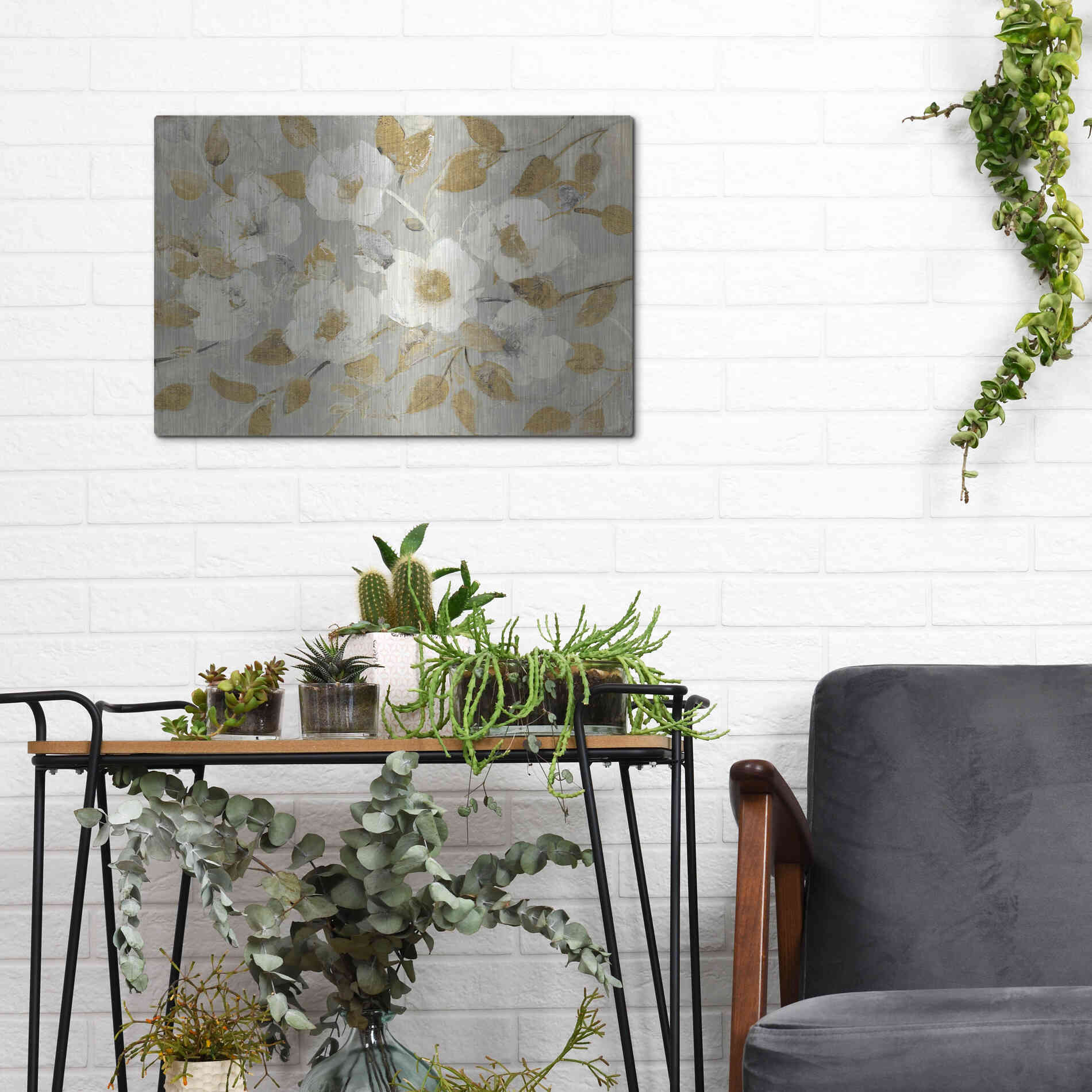 Luxe Metal Art 'Fading Spring Gray and Gold' by Albena Hristova, Metal Wall Art,16x12