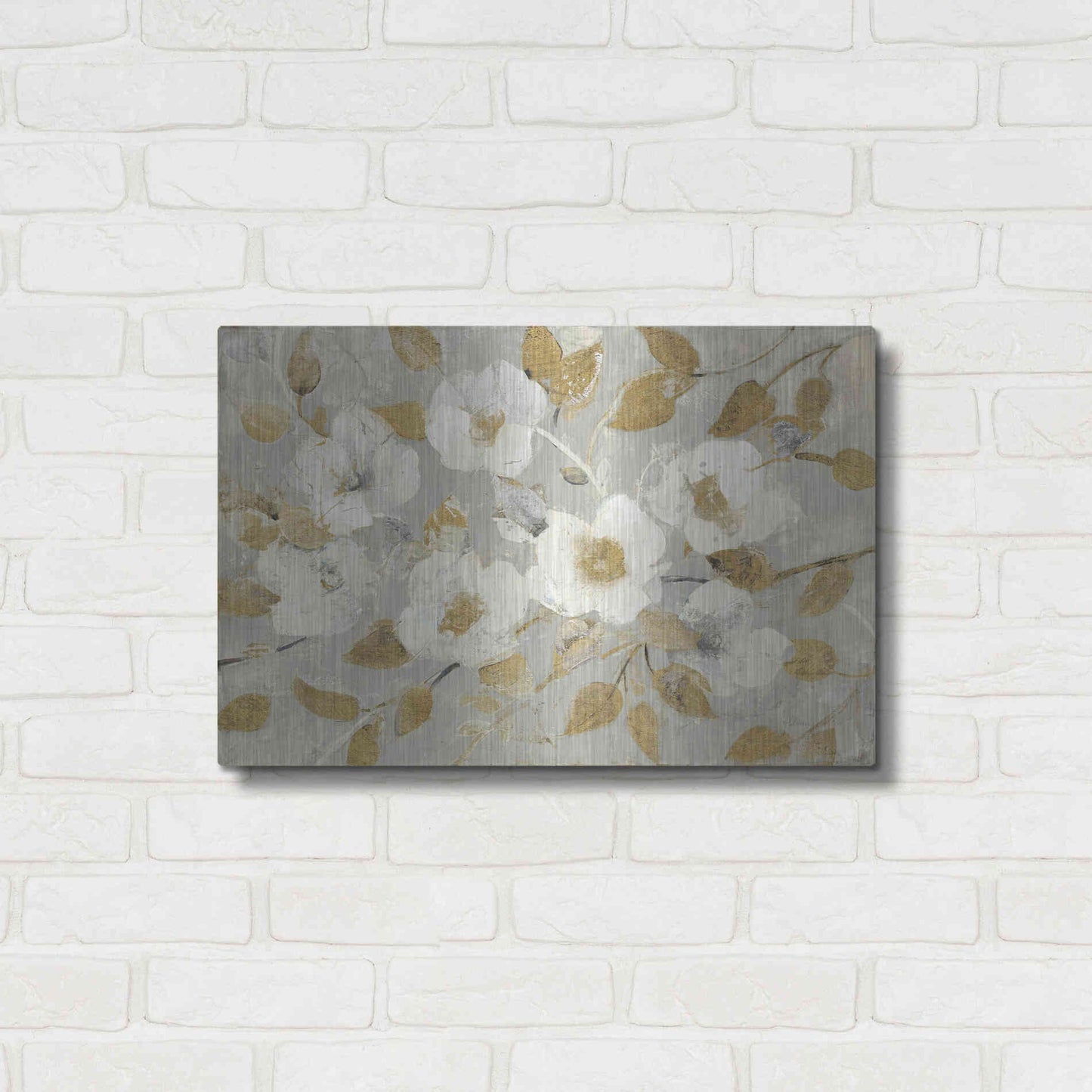 Luxe Metal Art 'Fading Spring Gray and Gold' by Albena Hristova, Metal Wall Art,24x16