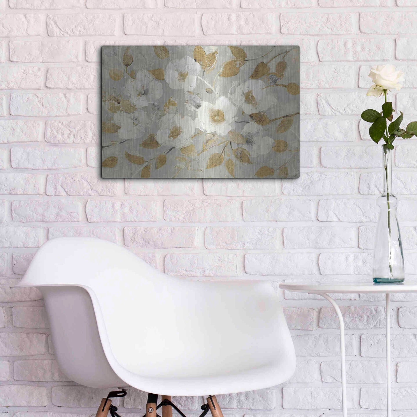 Luxe Metal Art 'Fading Spring Gray and Gold' by Albena Hristova, Metal Wall Art,24x16