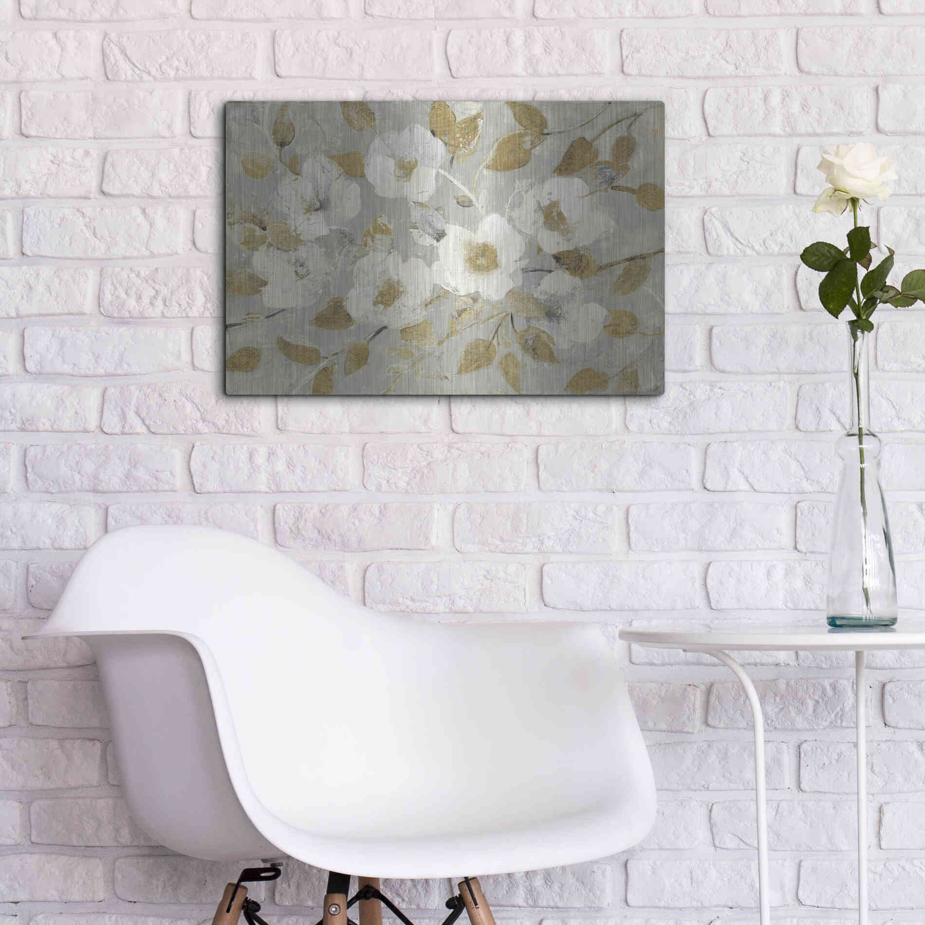 Luxe Metal Art 'Fading Spring Gray and Gold' by Albena Hristova, Metal Wall Art,24x16