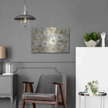 Luxe Metal Art 'Fading Spring Gray and Gold' by Albena Hristova, Metal Wall Art,24x16