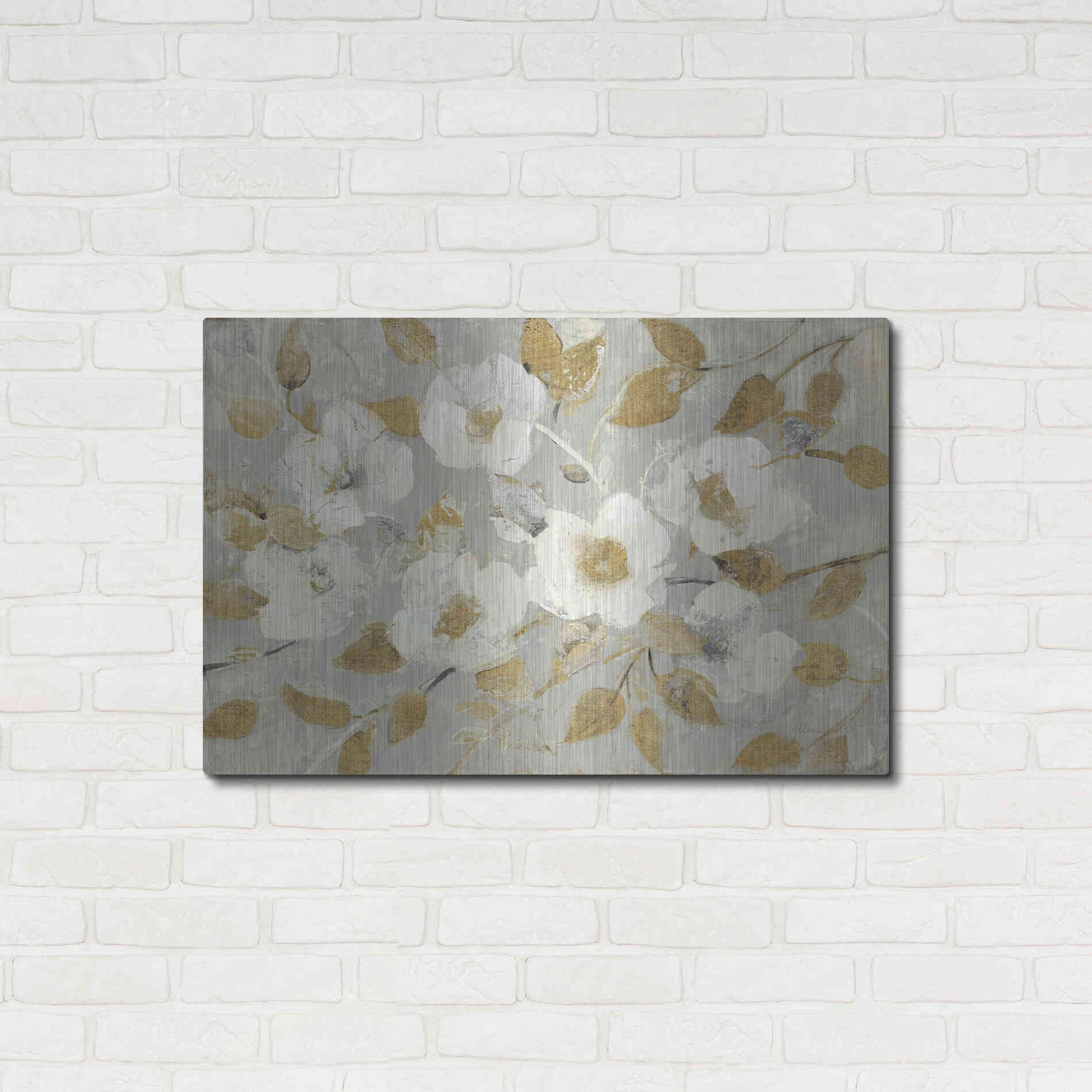 Luxe Metal Art 'Fading Spring Gray and Gold' by Albena Hristova, Metal Wall Art,36x24