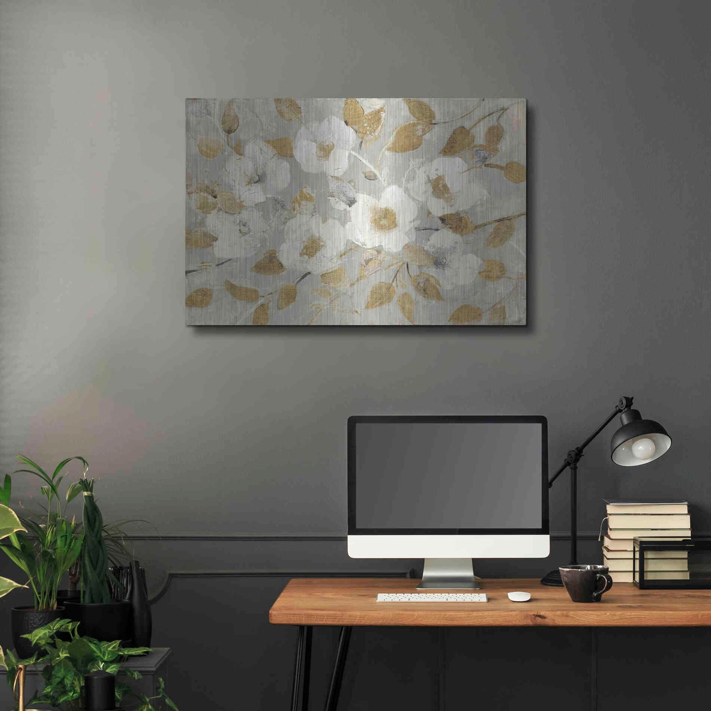 Luxe Metal Art 'Fading Spring Gray and Gold' by Albena Hristova, Metal Wall Art,36x24