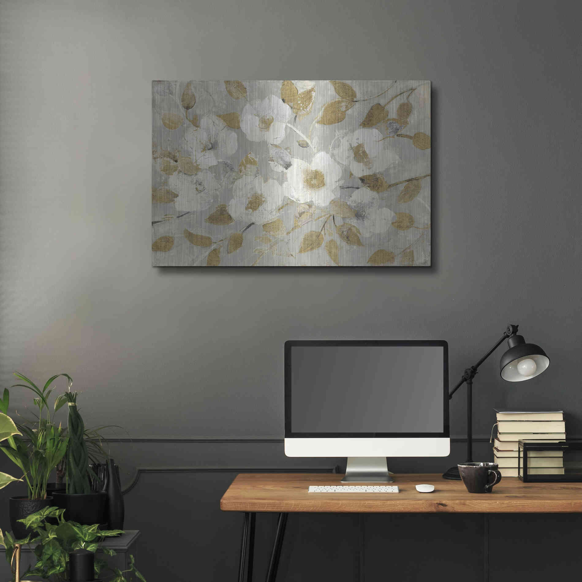 Luxe Metal Art 'Fading Spring Gray and Gold' by Albena Hristova, Metal Wall Art,36x24