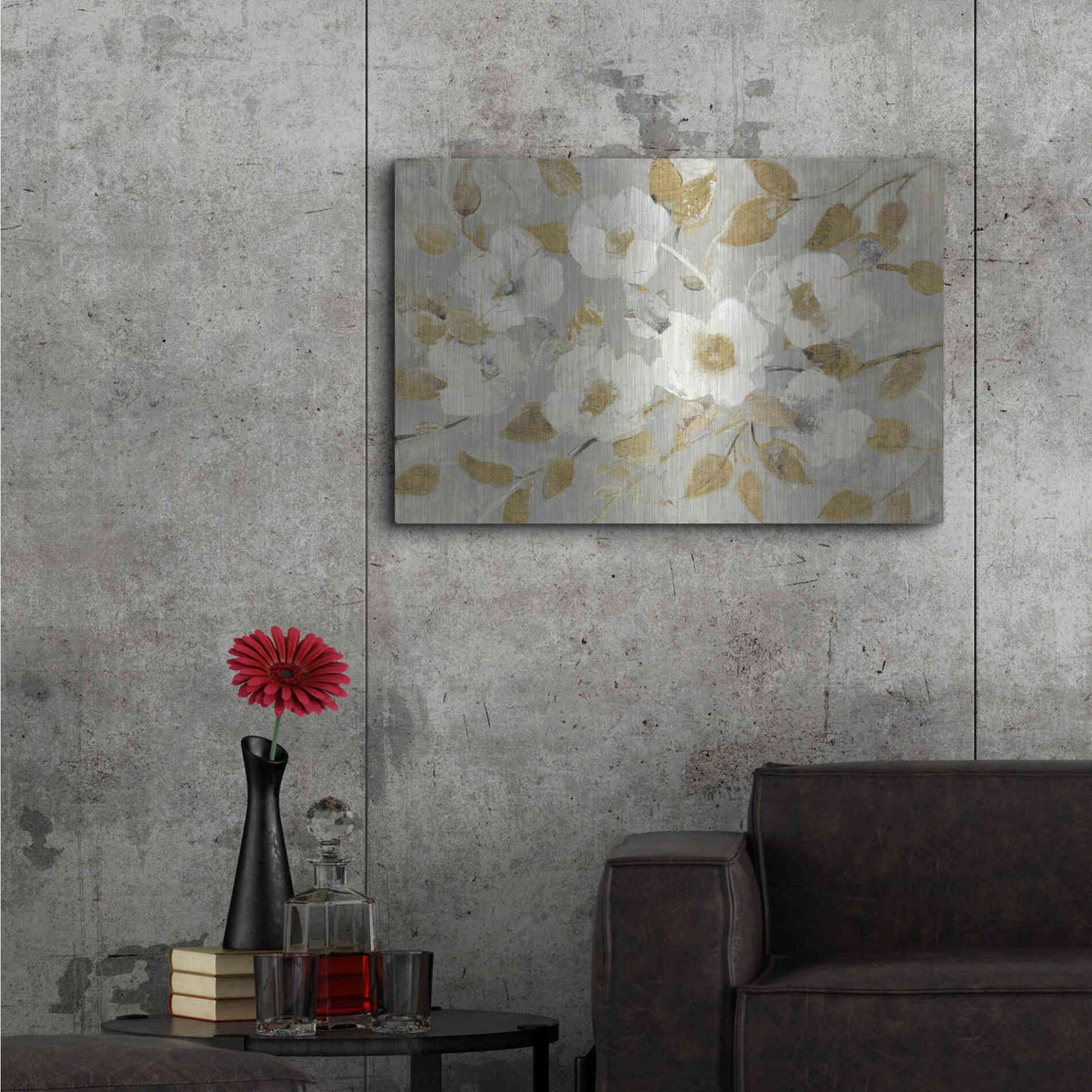 Luxe Metal Art 'Fading Spring Gray and Gold' by Albena Hristova, Metal Wall Art,36x24
