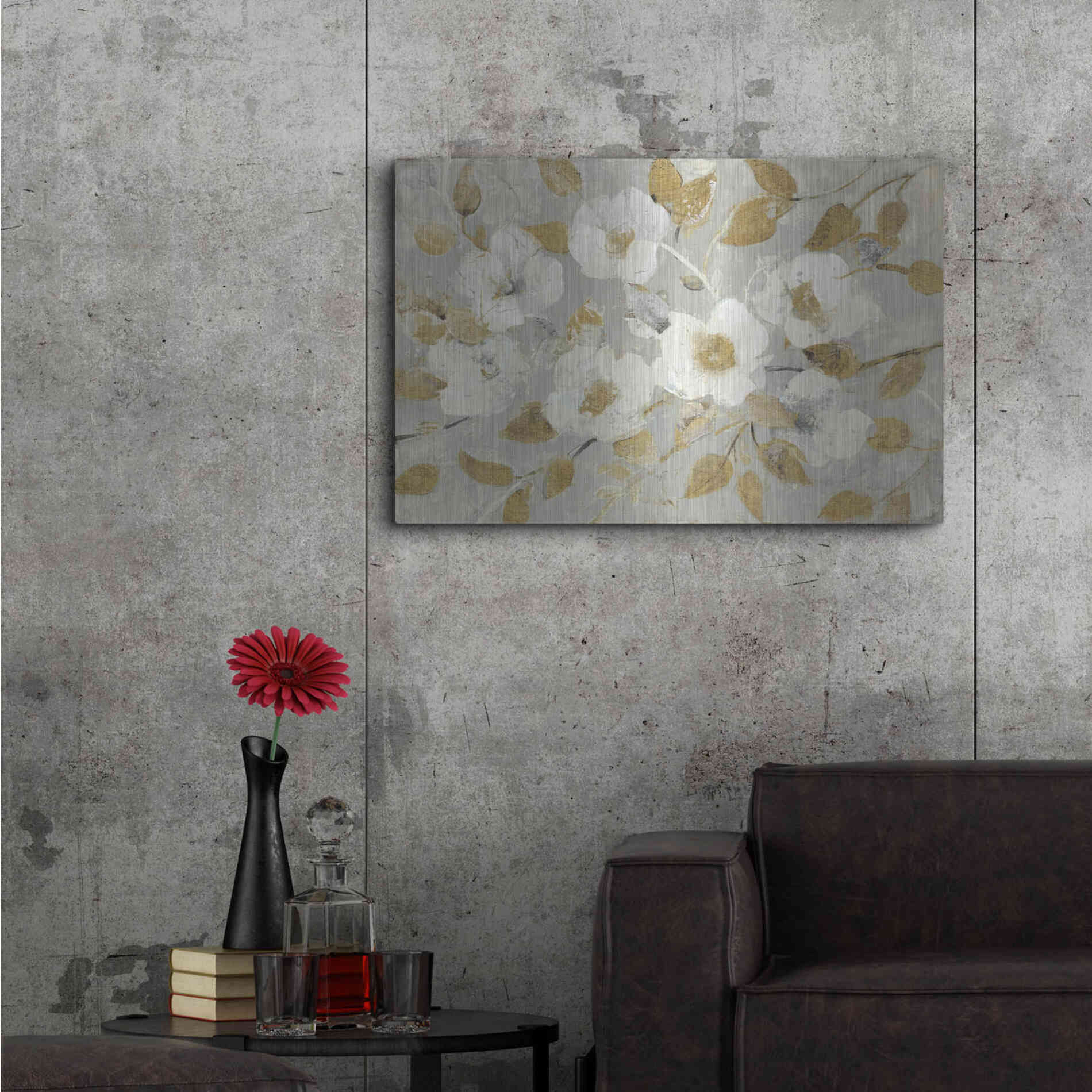 Luxe Metal Art 'Fading Spring Gray and Gold' by Albena Hristova, Metal Wall Art,36x24