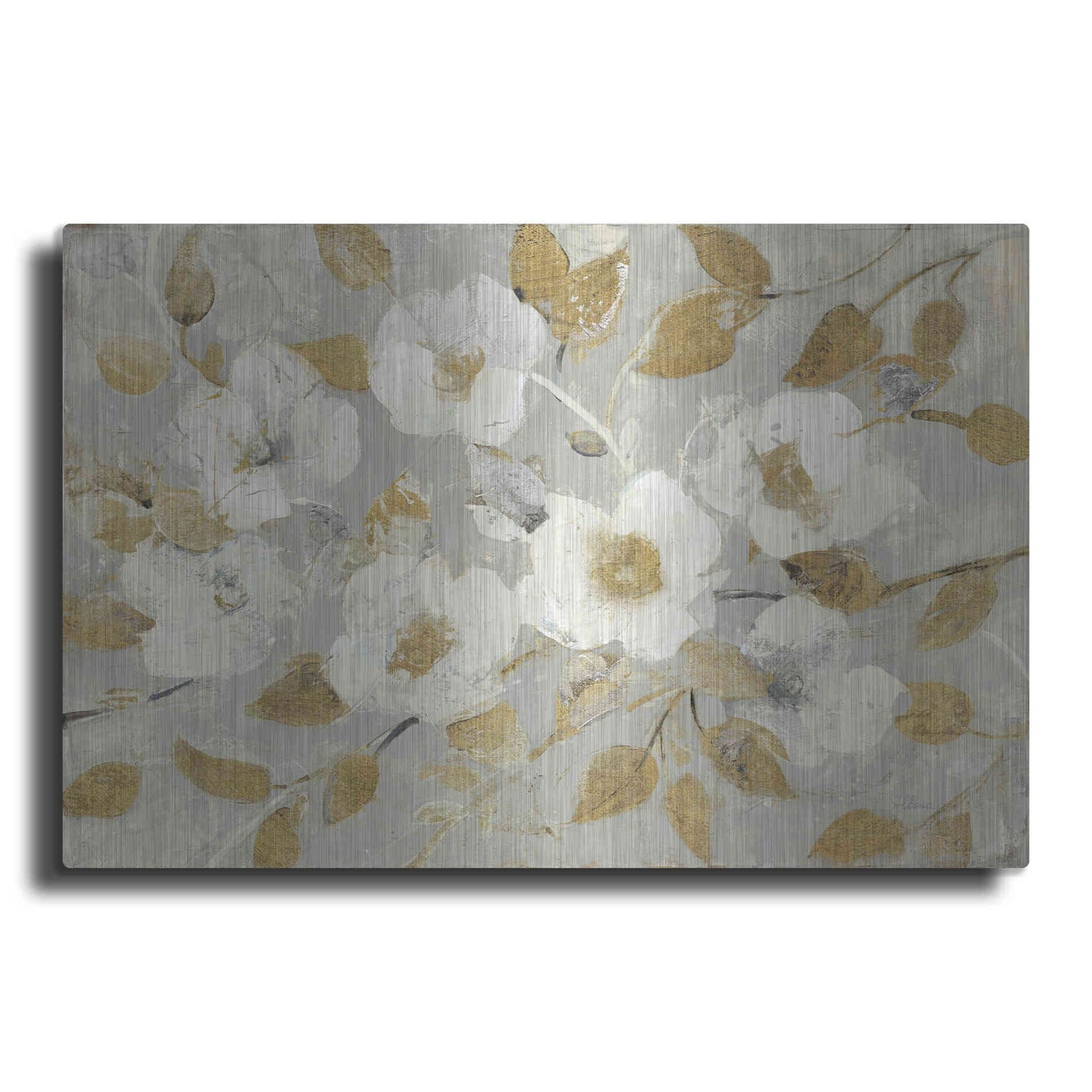 Luxe Metal Art 'Fading Spring Gray and Gold' by Albena Hristova, Metal Wall Art