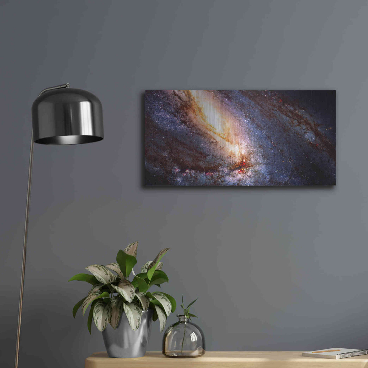 Luxe Metal Art 'Messier 66' Hubble Space Telescope, Metal Wall Art,24x12