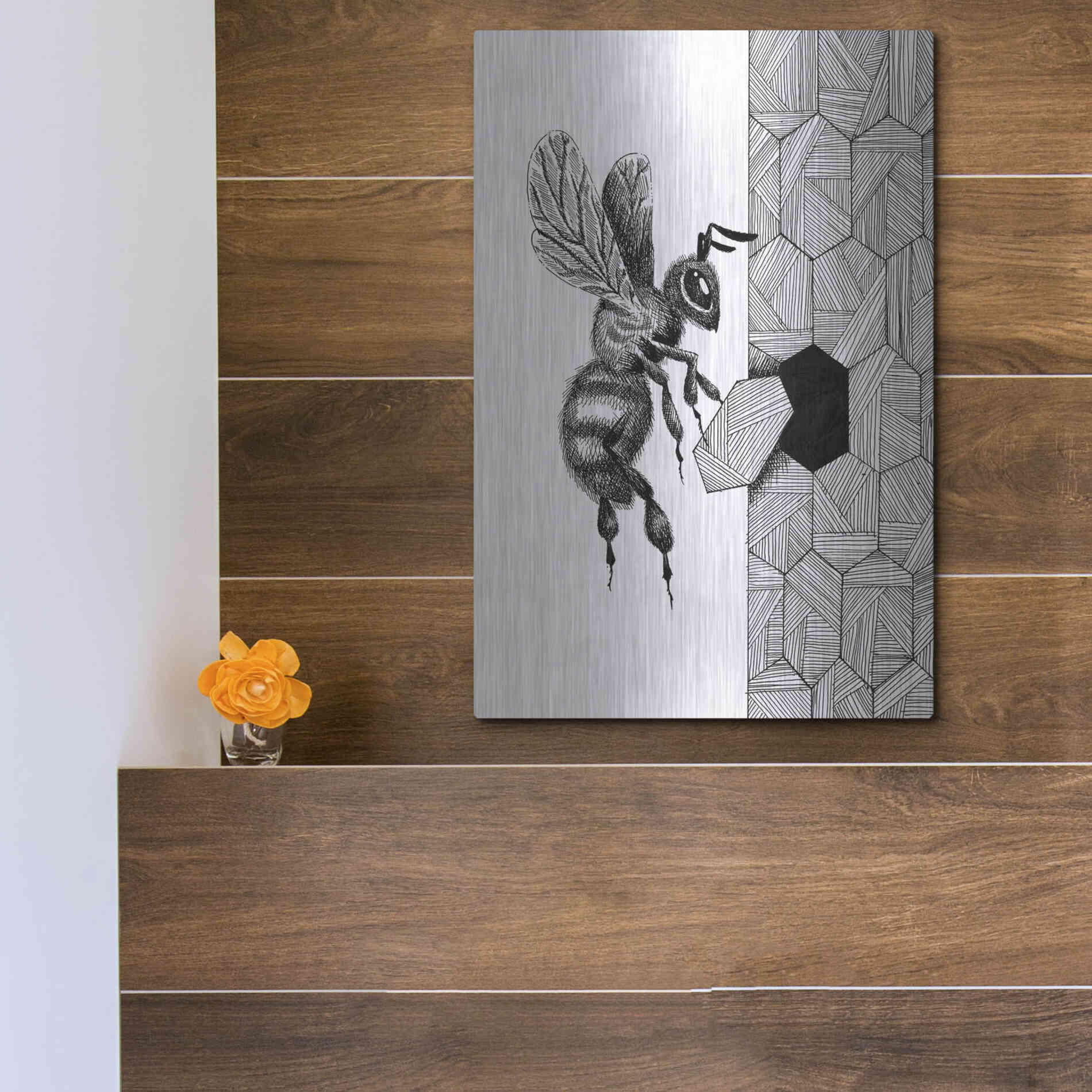 Luxe Metal Art 'Escher Bee 'by Avery Multer, Metal Wall Art,12x16