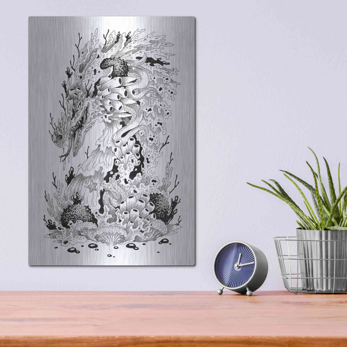 Luxe Metal Art 'Coral Dragon 'by Avery Multer, Metal Wall Art,12x16